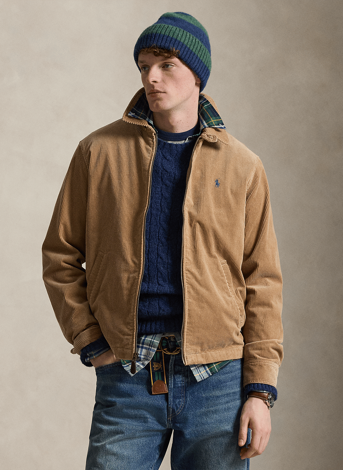 Cotton straight jacket with classic collar POLO RALPH LAUREN Brown