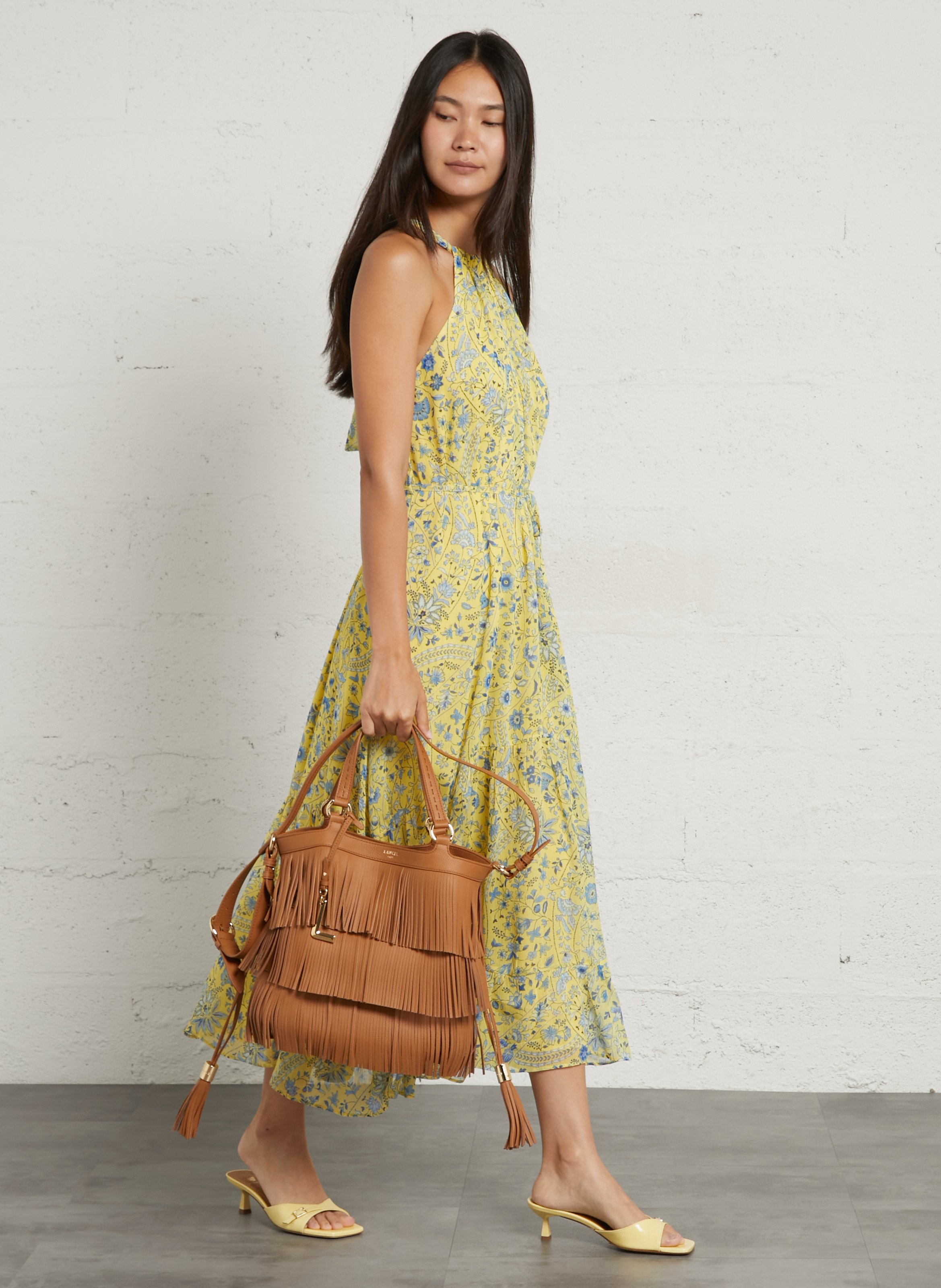 Leather bucket bag LANCEL Beige