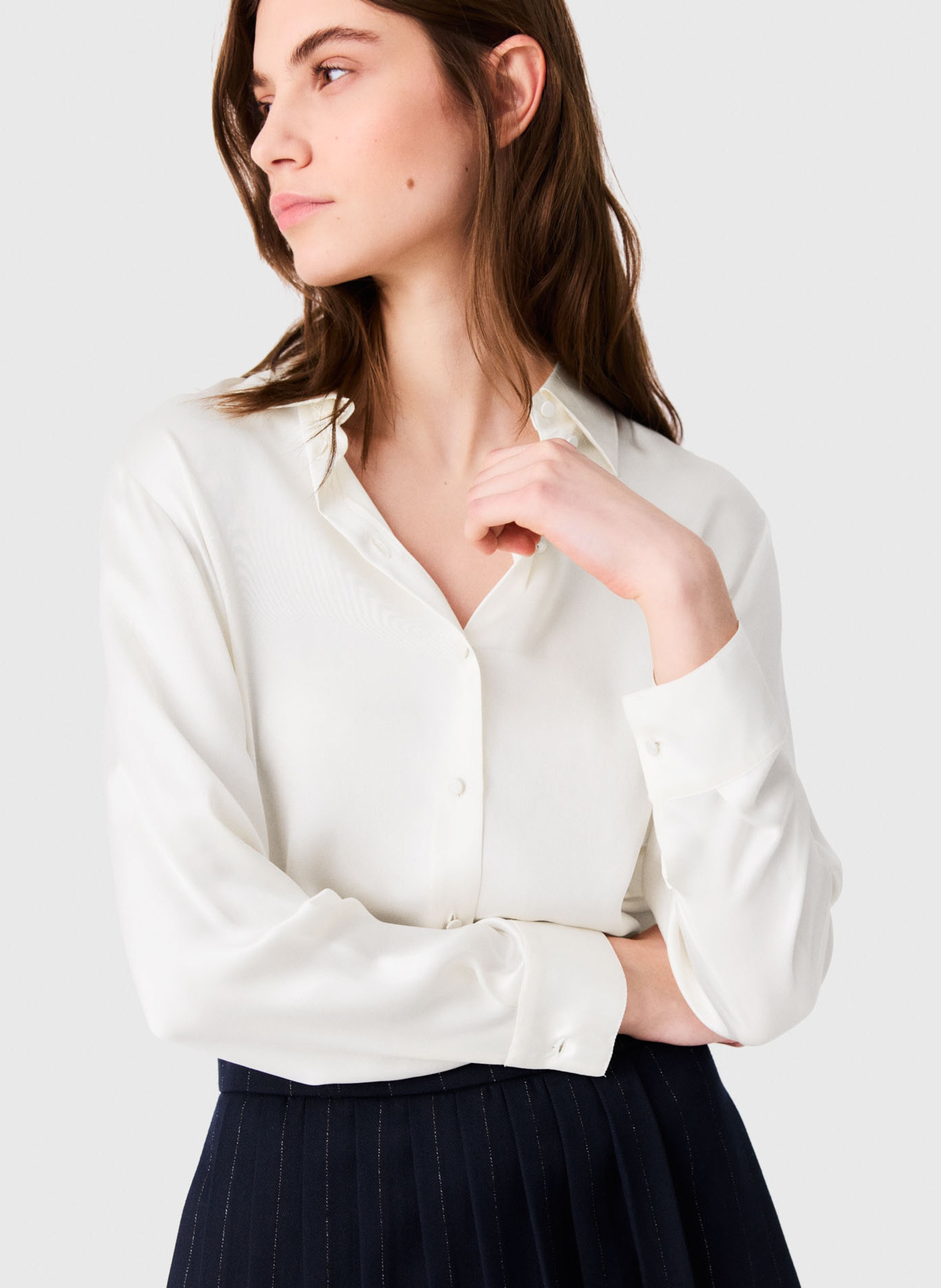Chemise col classique en soie MAJE Blanc