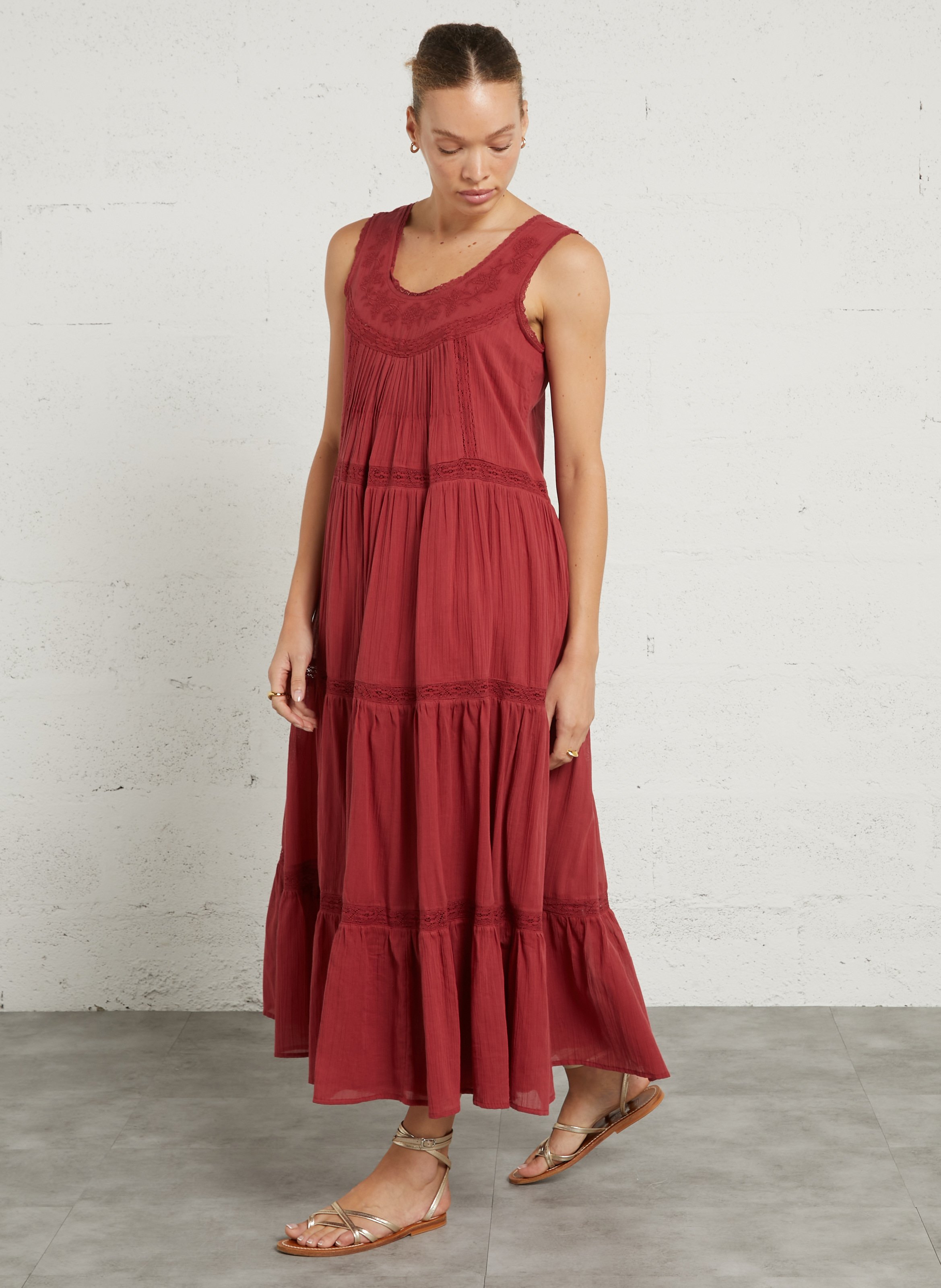 Long round-neck cotton dress SUD EXPRESS