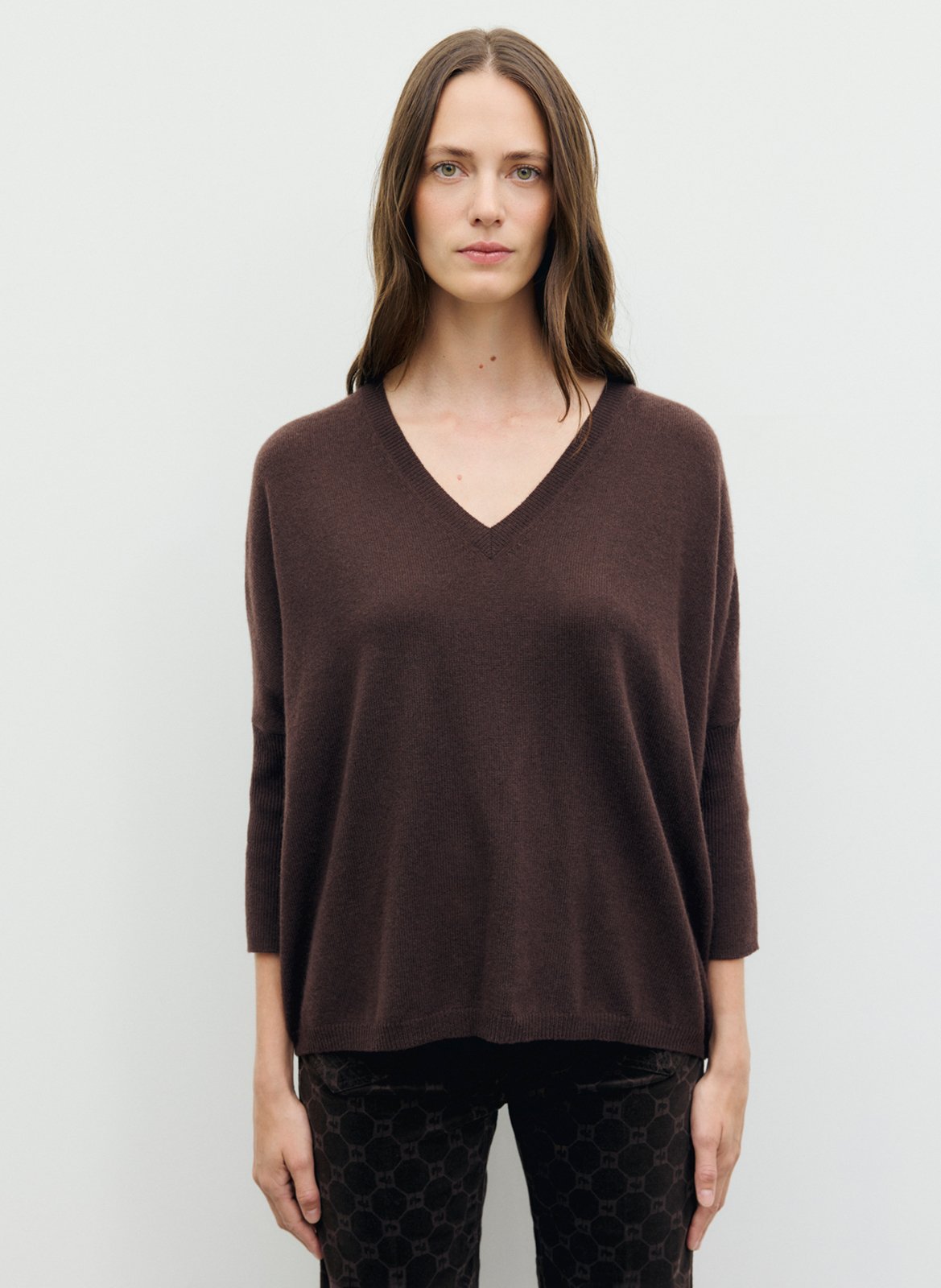 Oversized V-neck cashmere sweater GERARD DAREL Brown