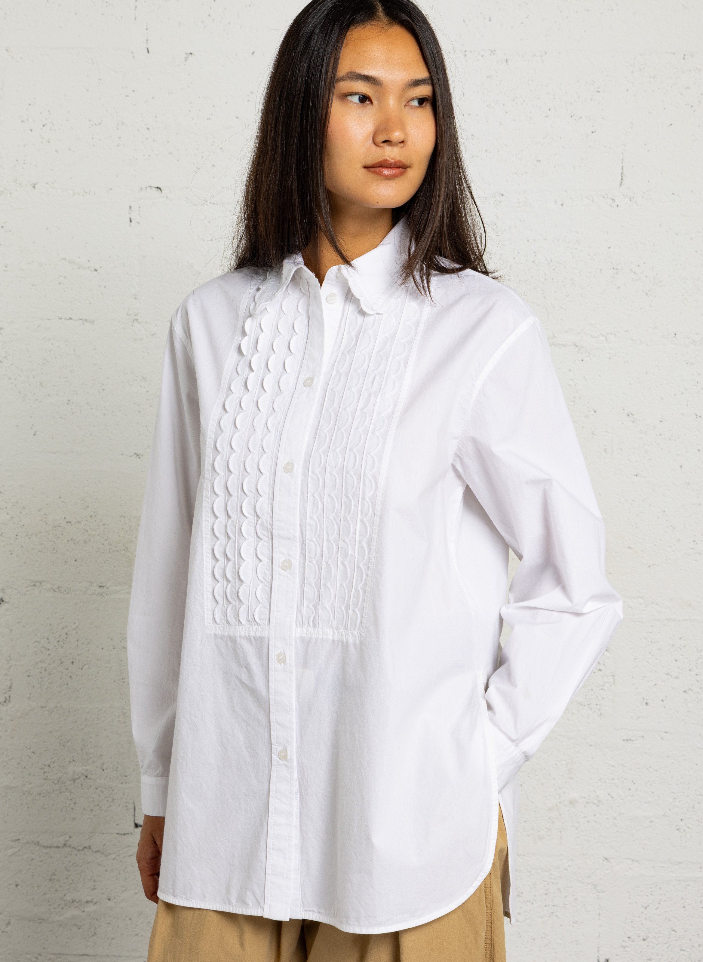 Recht gesneden blouse met volants van biologisch katoen STELLA NOVA Wit