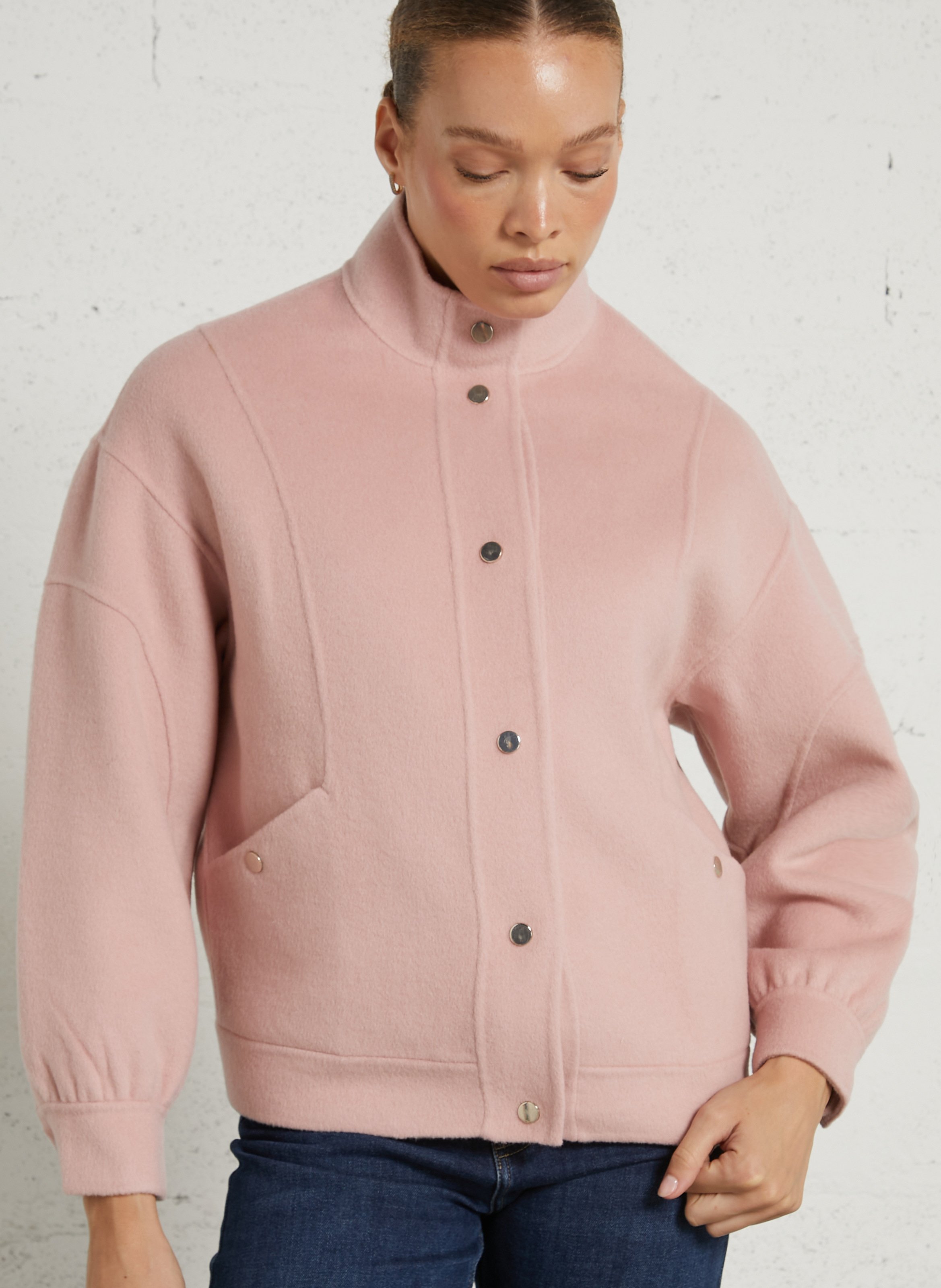 Veste droite à col classique en laine mélangée MAISON 123 Rose