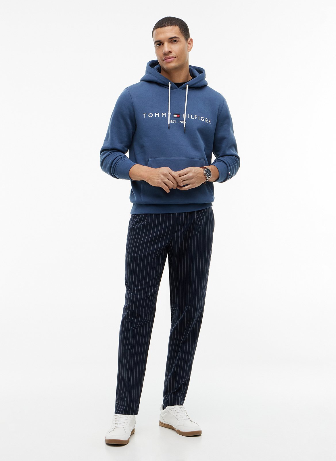 Regular fit sweater van katoenblend met capuchon TOMMY HILFIGER Blauw