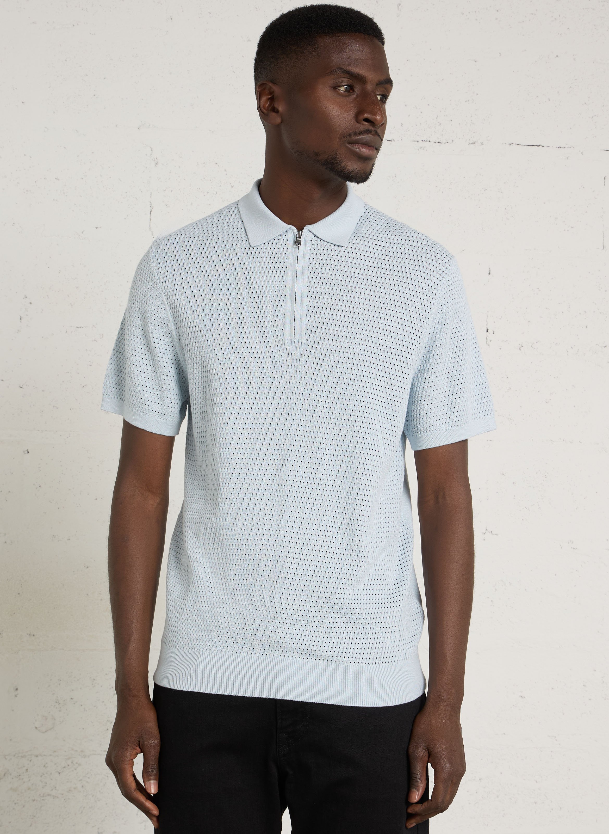 Short-sleeved polo shirt in a cotton-blend knit IKKS Blue