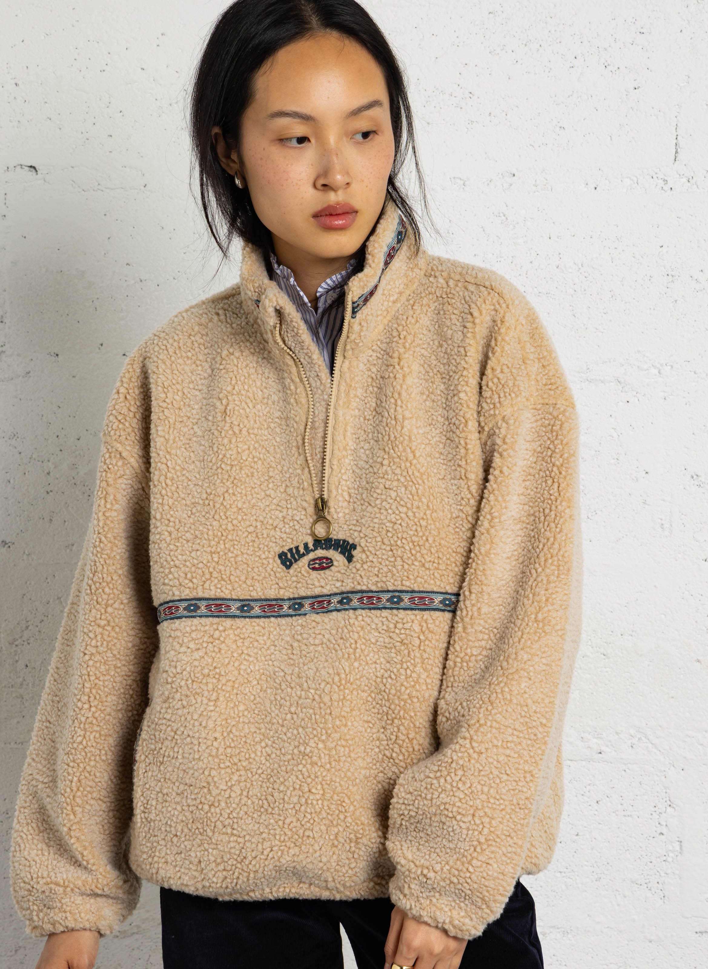 Ruime fleece met opstaande kraag, ritssluiting en borduursel BILLABONG Beige