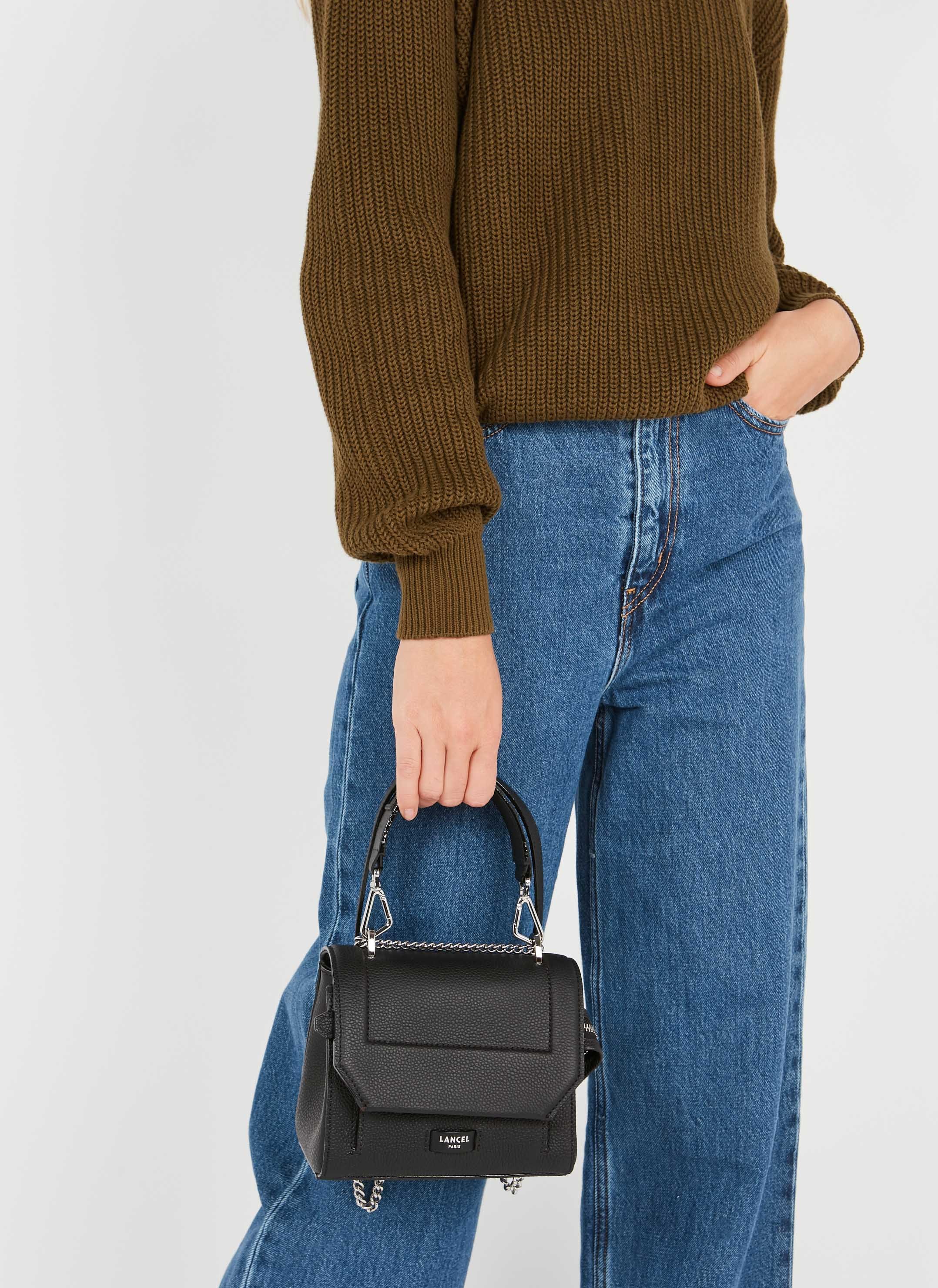 Sac à rabat petit modèle en cuir grainé LANCEL Noir