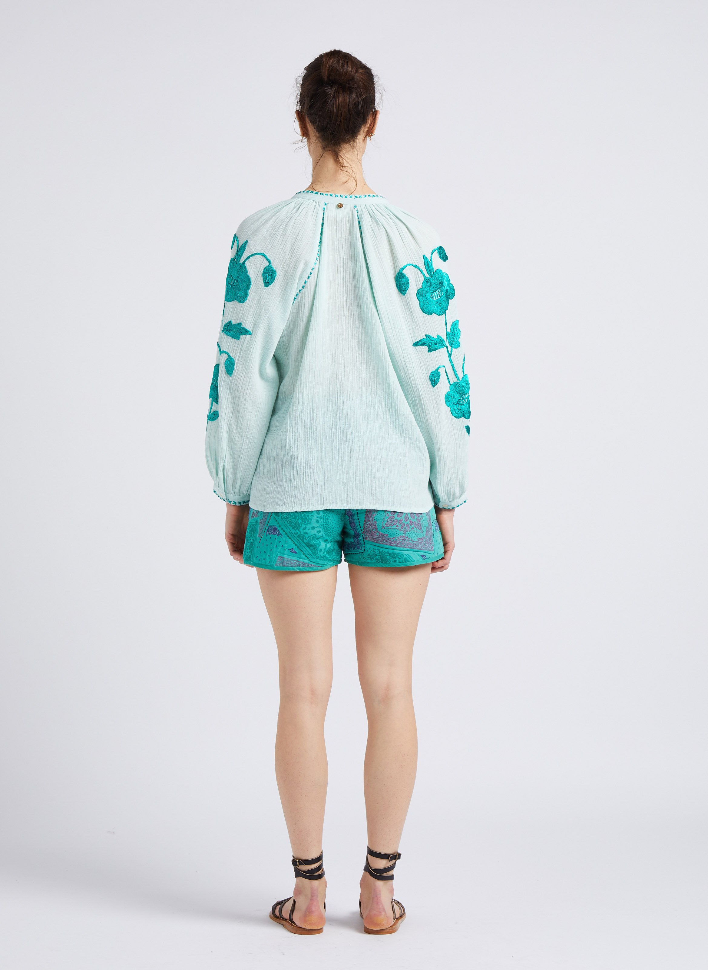 Blouse col  tunisien en coton ANTIK BATIK Bleu