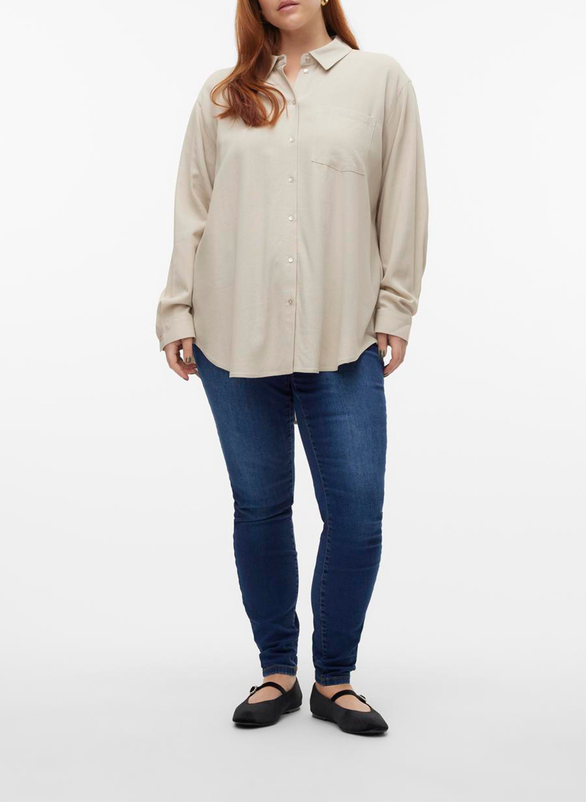 Straight shirt with classic collar VERO MODA CURVE Beige