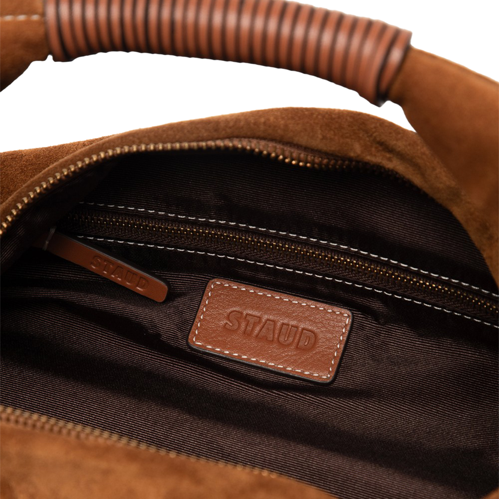 Velvet leather handbag STAUD Brown