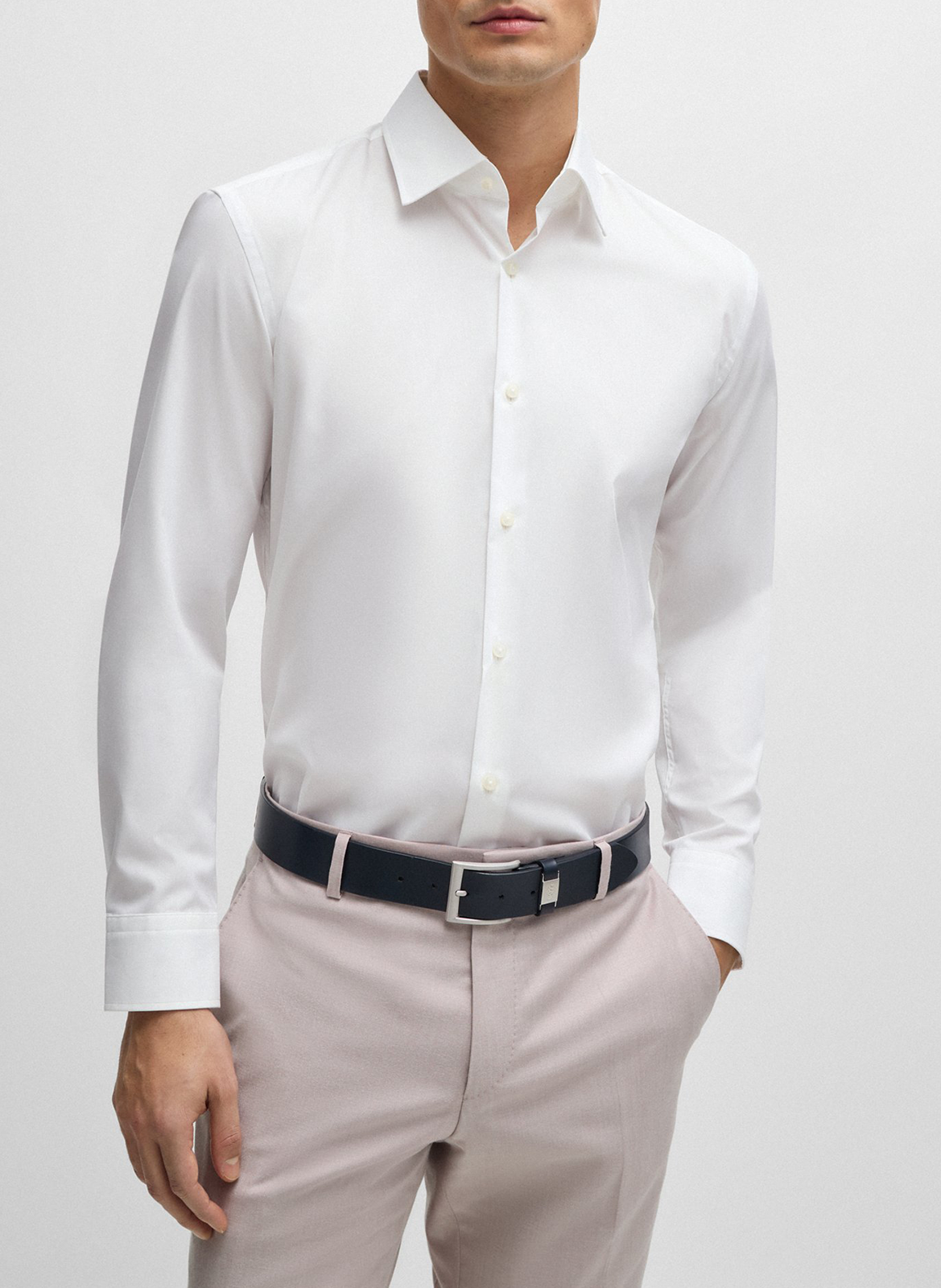 Slim-fit cotton-blend shirt BOSS White