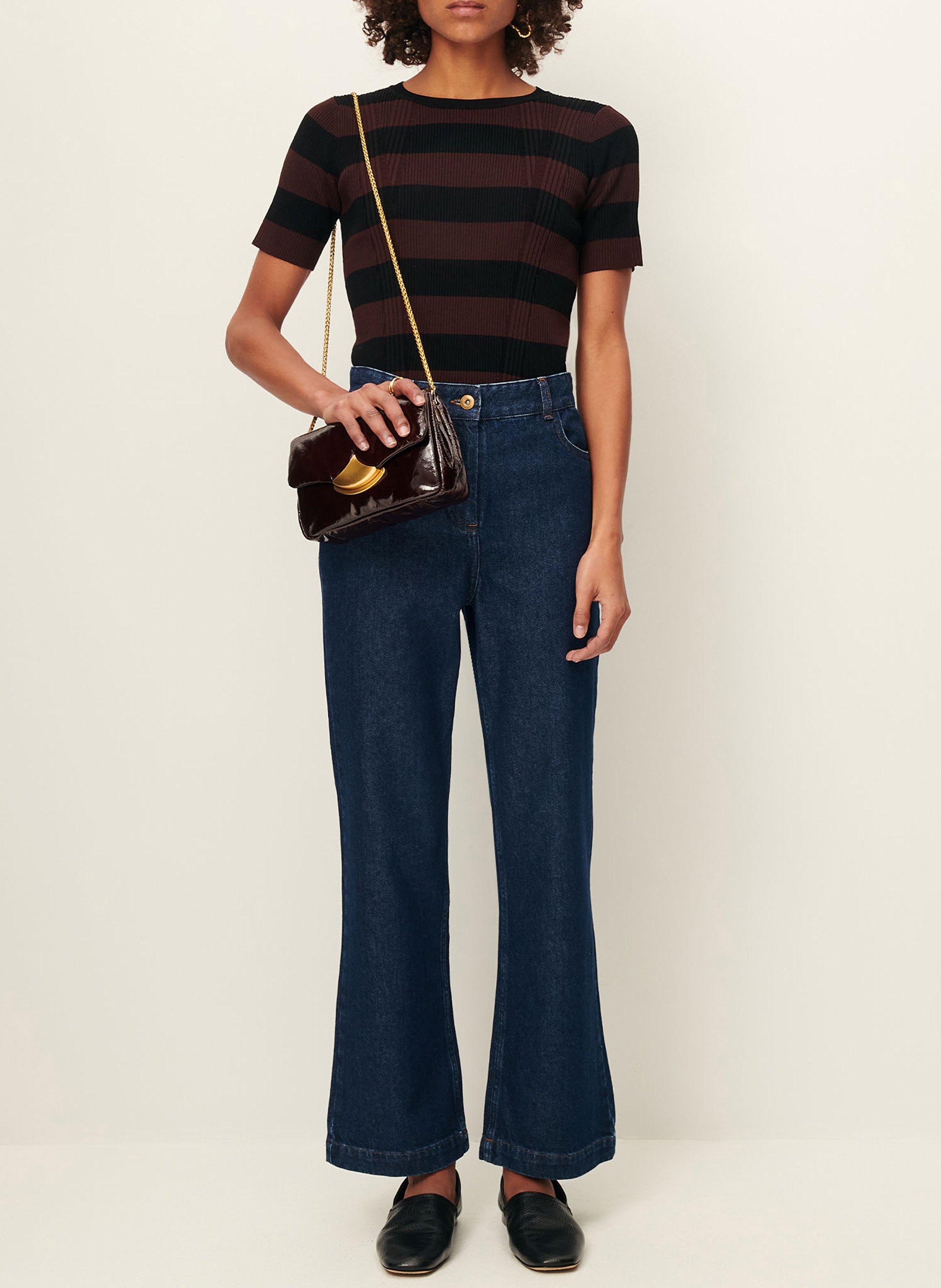 Tee-shirt ajusté en maille rayée SESSUN Noir