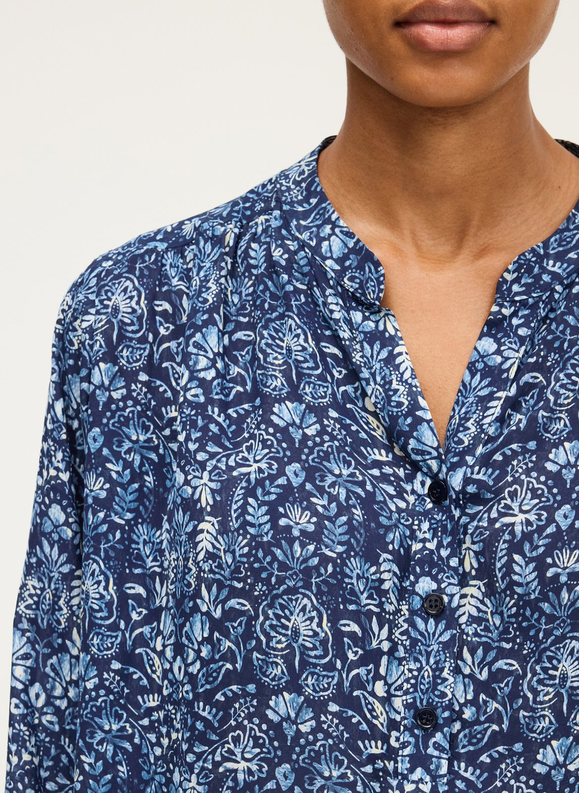 Blouse col tunisien imprimée PABLO Bleu