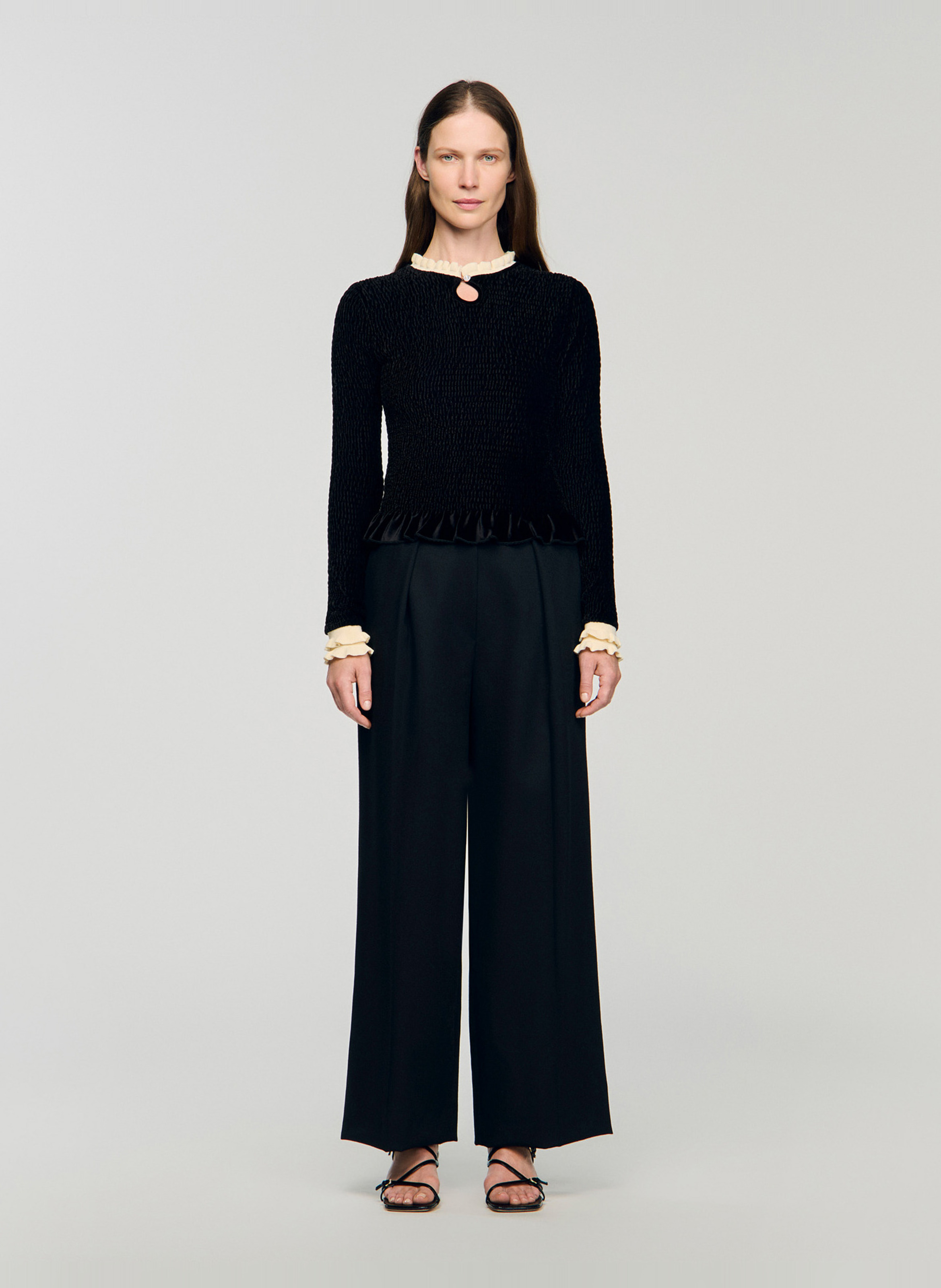 Round-neck ruffled T-shirt SANDRO Black