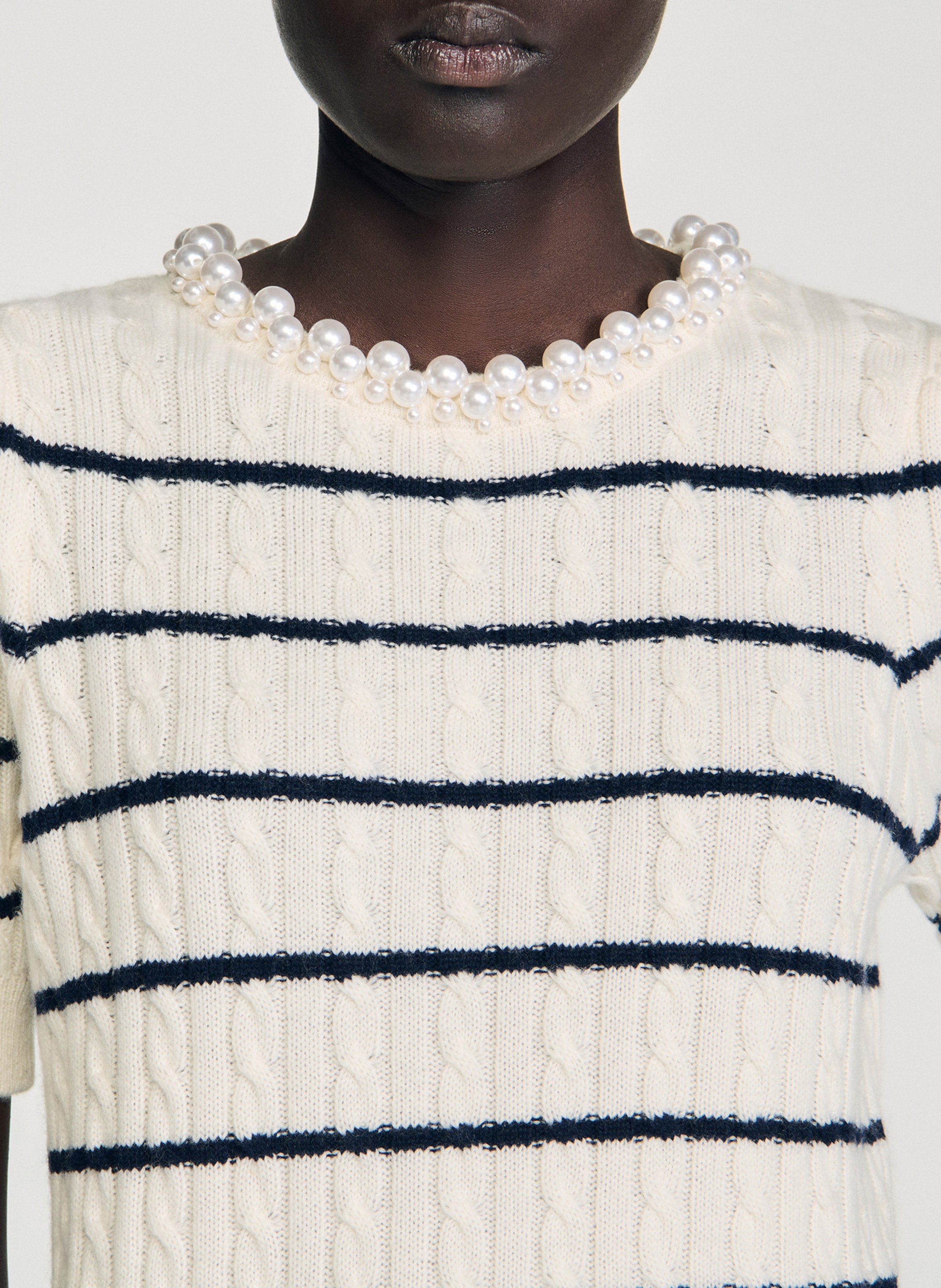 Pull col rond en laine mélangée SANDRO Blanc