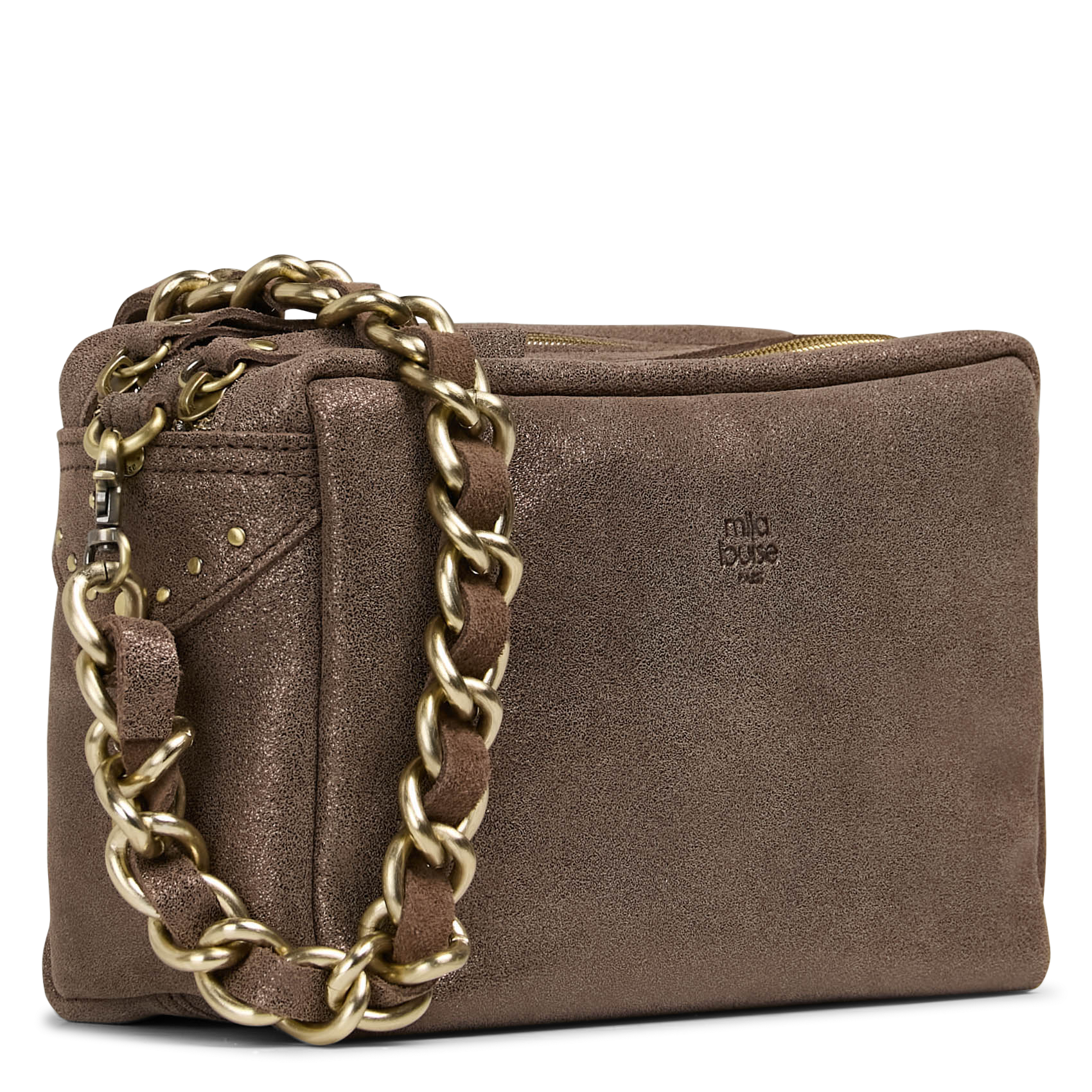 Umhängetasche aus Spaltleder in Metallic-Optik MILA LOUISE Khaki