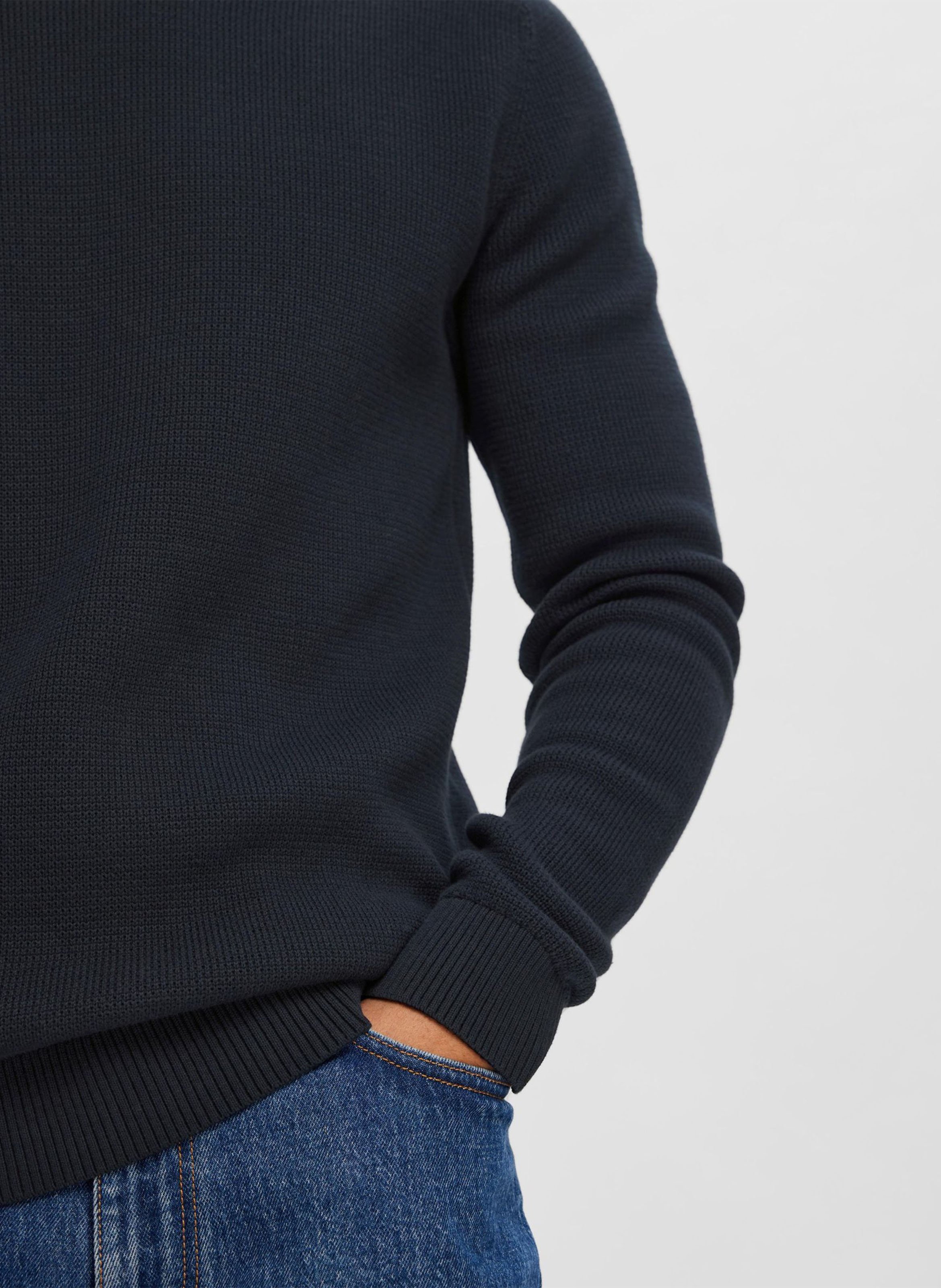 Pull col rond en coton bio  SELECTED Bleu