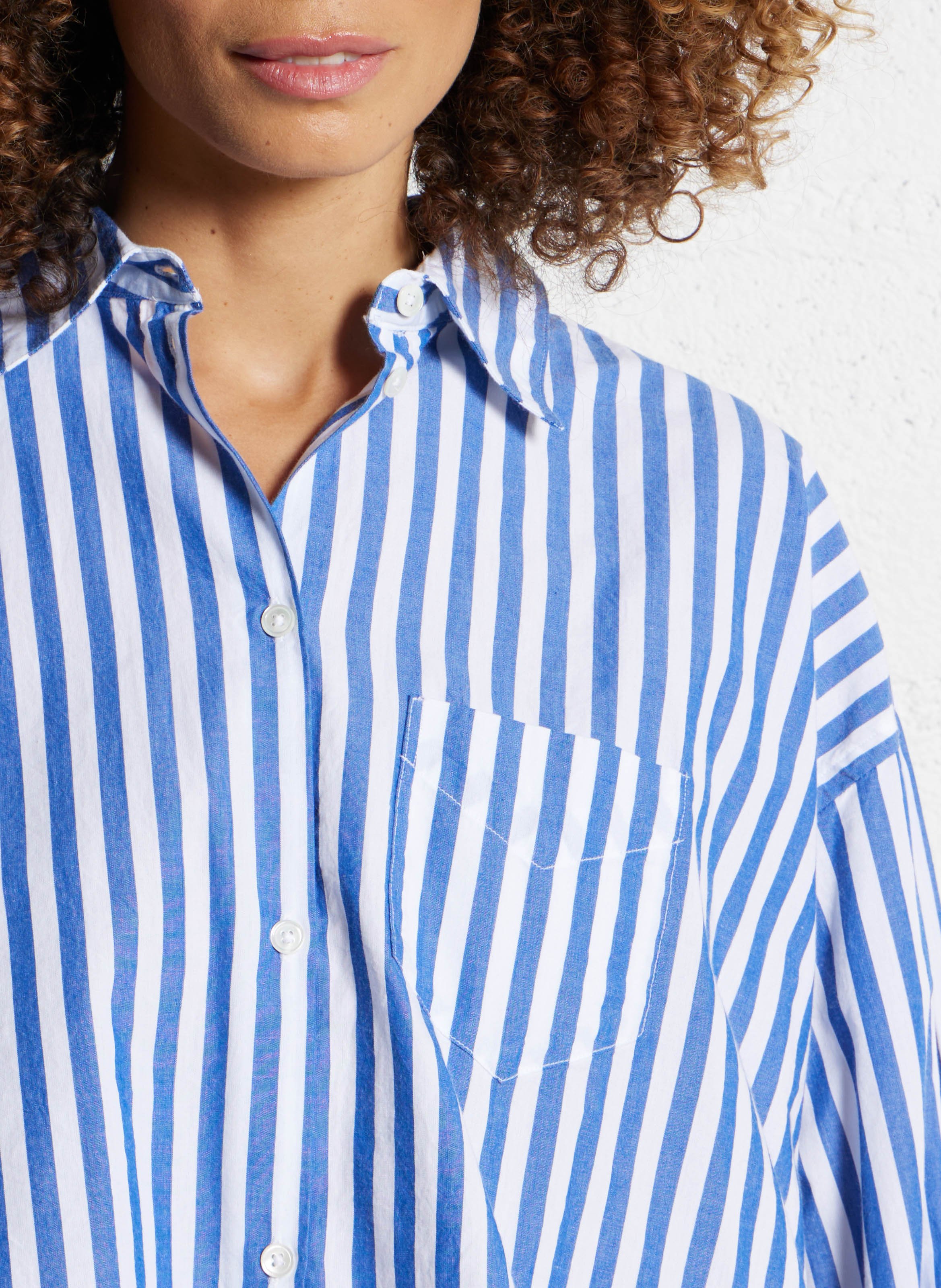 Chemise rayée courte en coton BELLEROSE Bleu