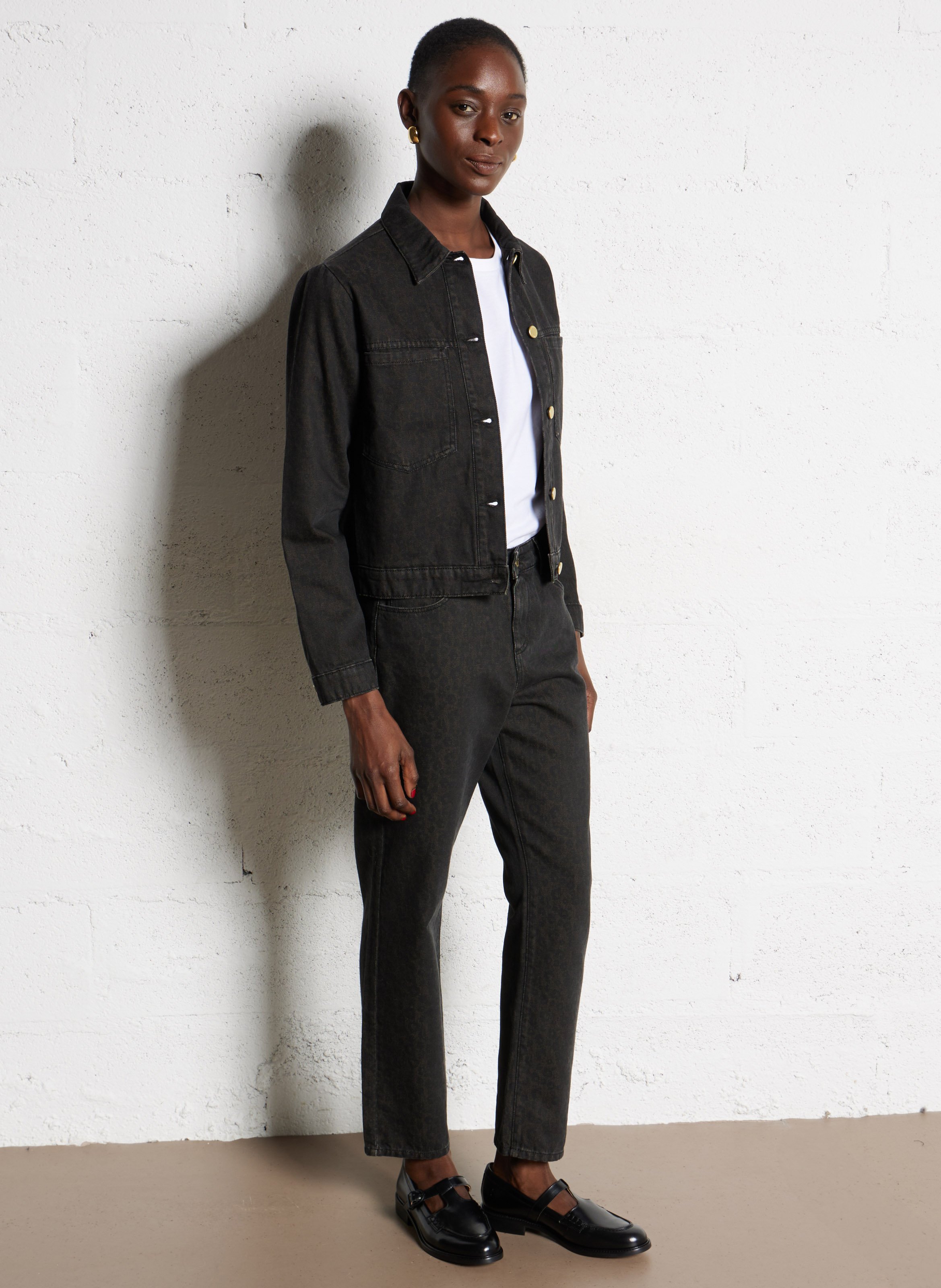 Straight printed cotton jeans I CODE Brown