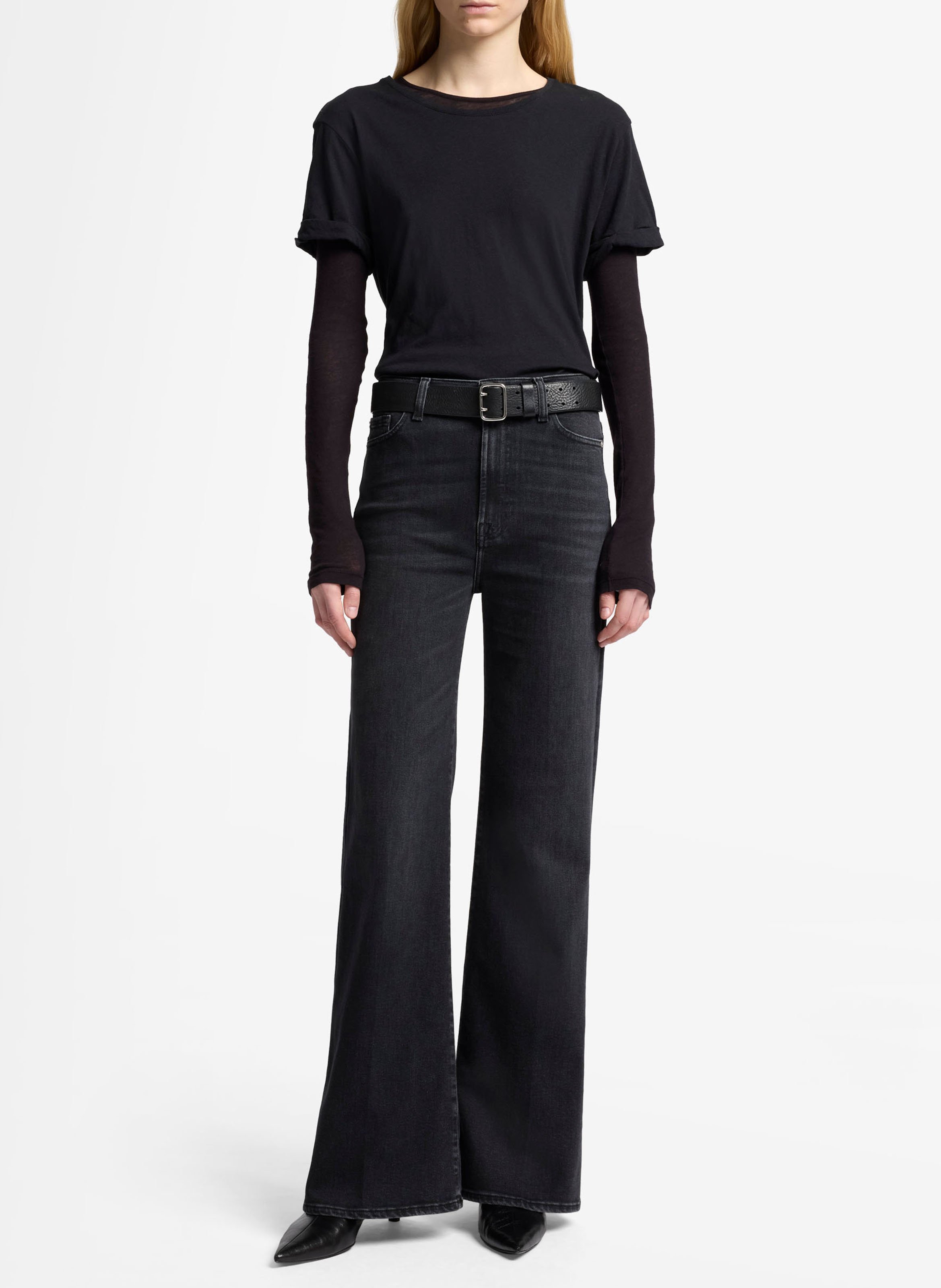 Wijde hoge taille jeans uni 7 FOR ALL MANKIND Zwart