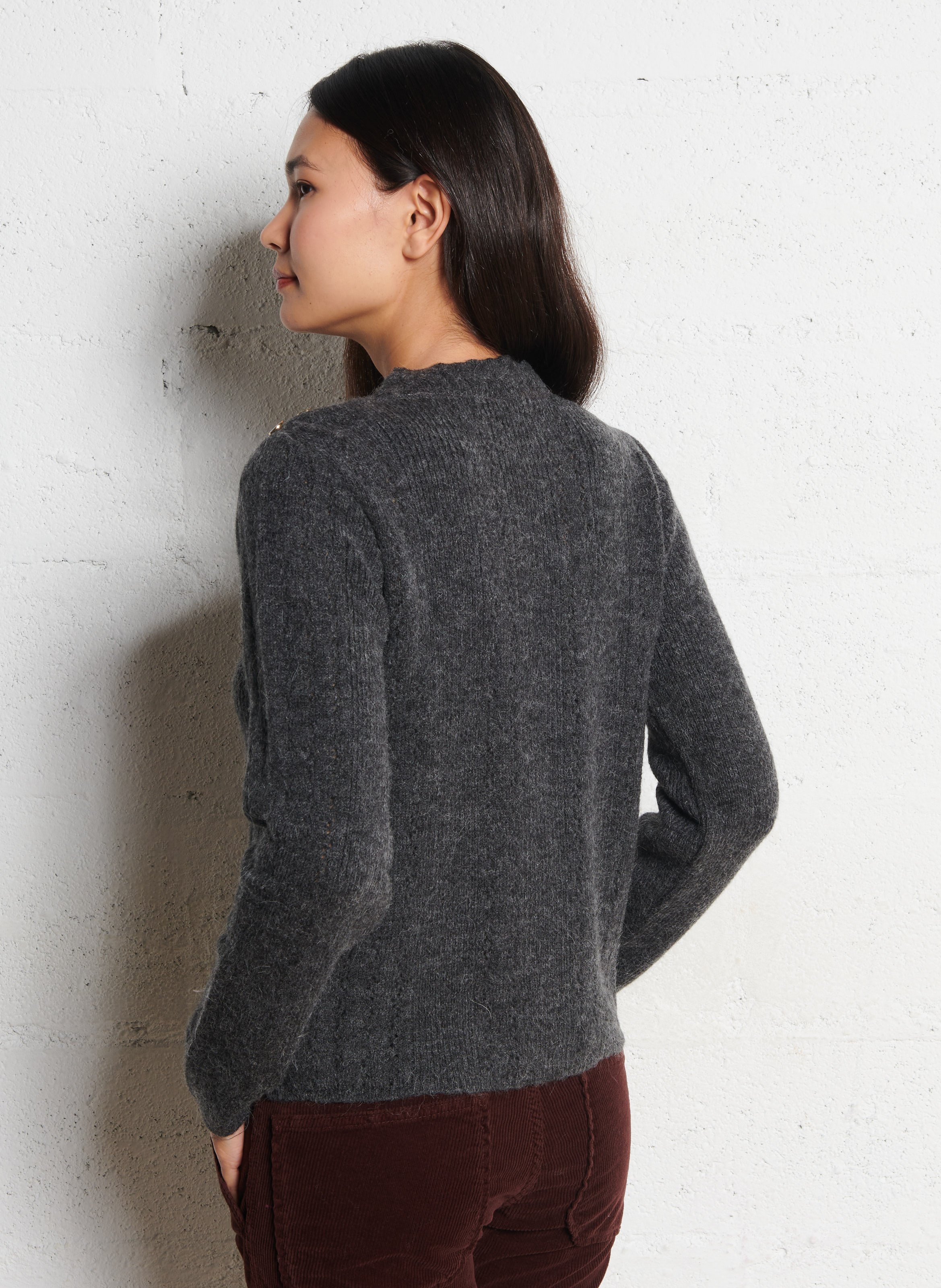 Maglione diritto a collo rotondo in maglia traforata I CODE Grigio