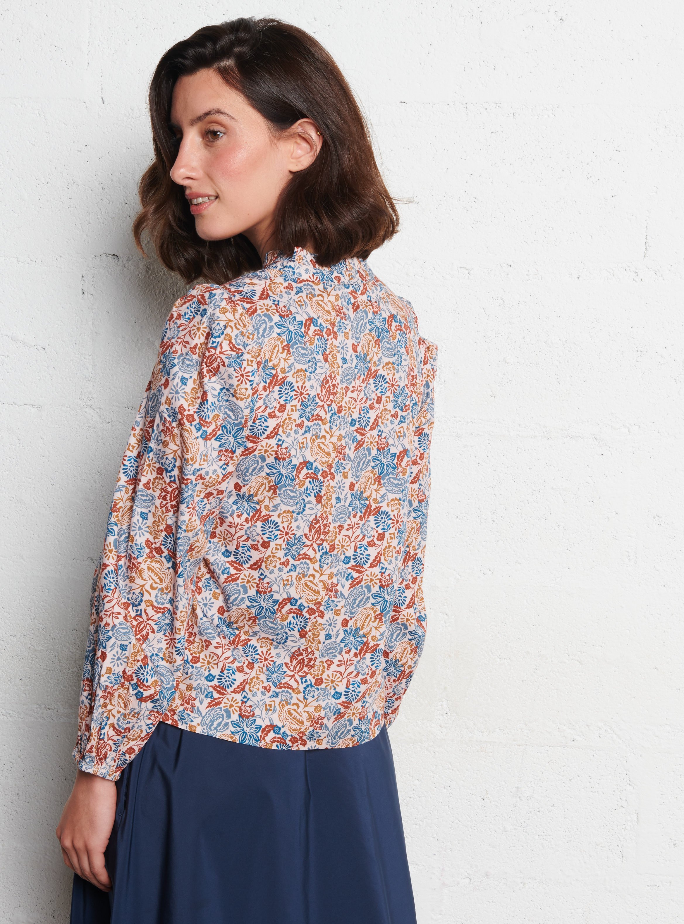 Blouse imprimée plissée à volants I CODE Blanc