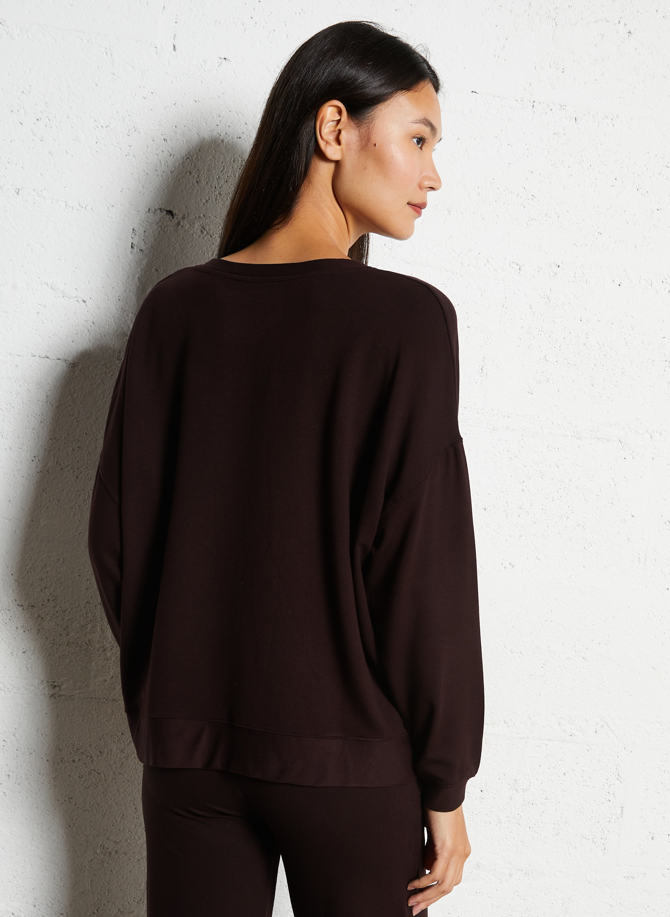 Tee-shirt col v MAJESTIC FILATURES Prune