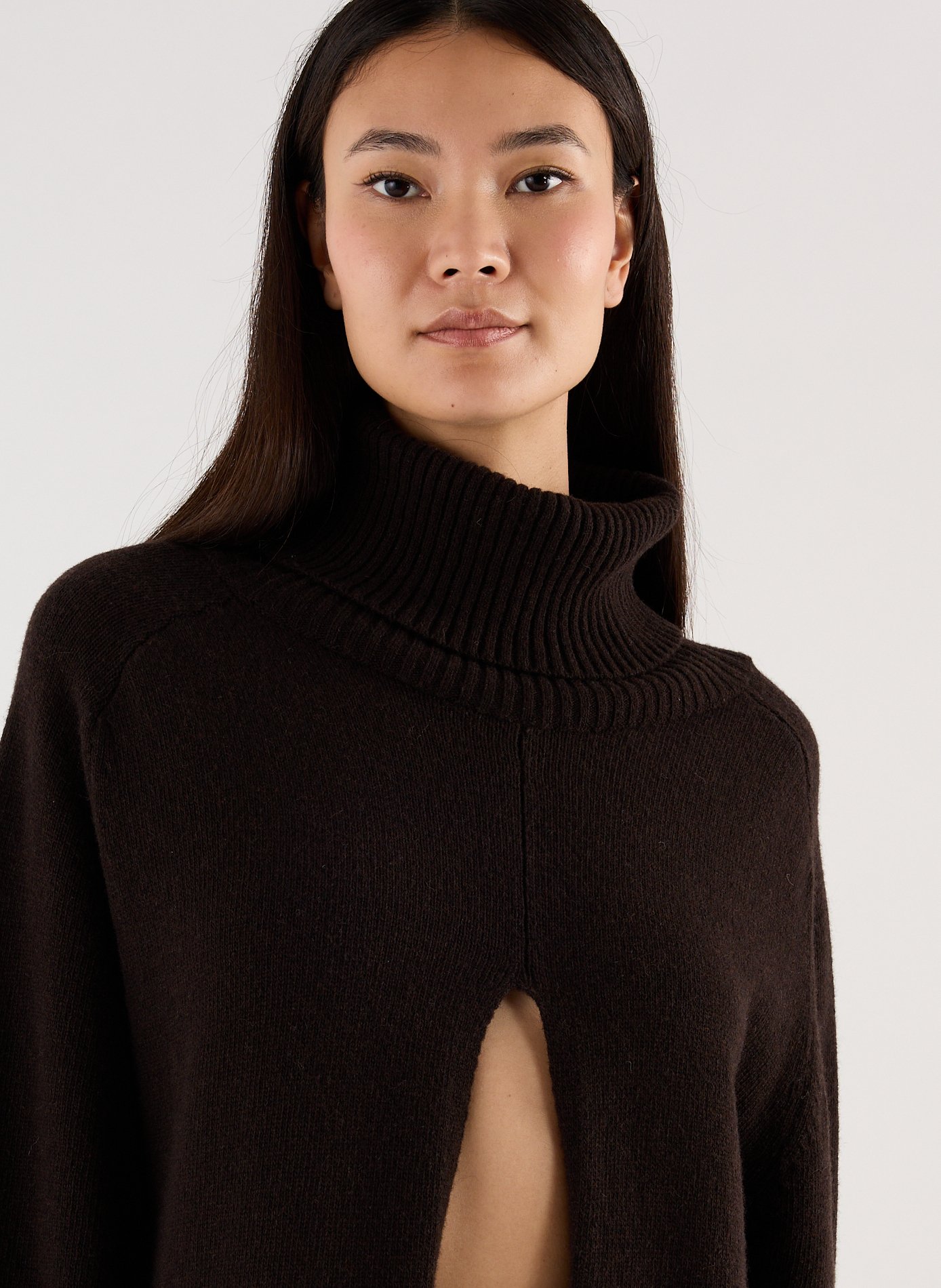 Gerade geschnittenes Maxikleid aus Wollmix mit Rollkragen SAISON 1865 Braun