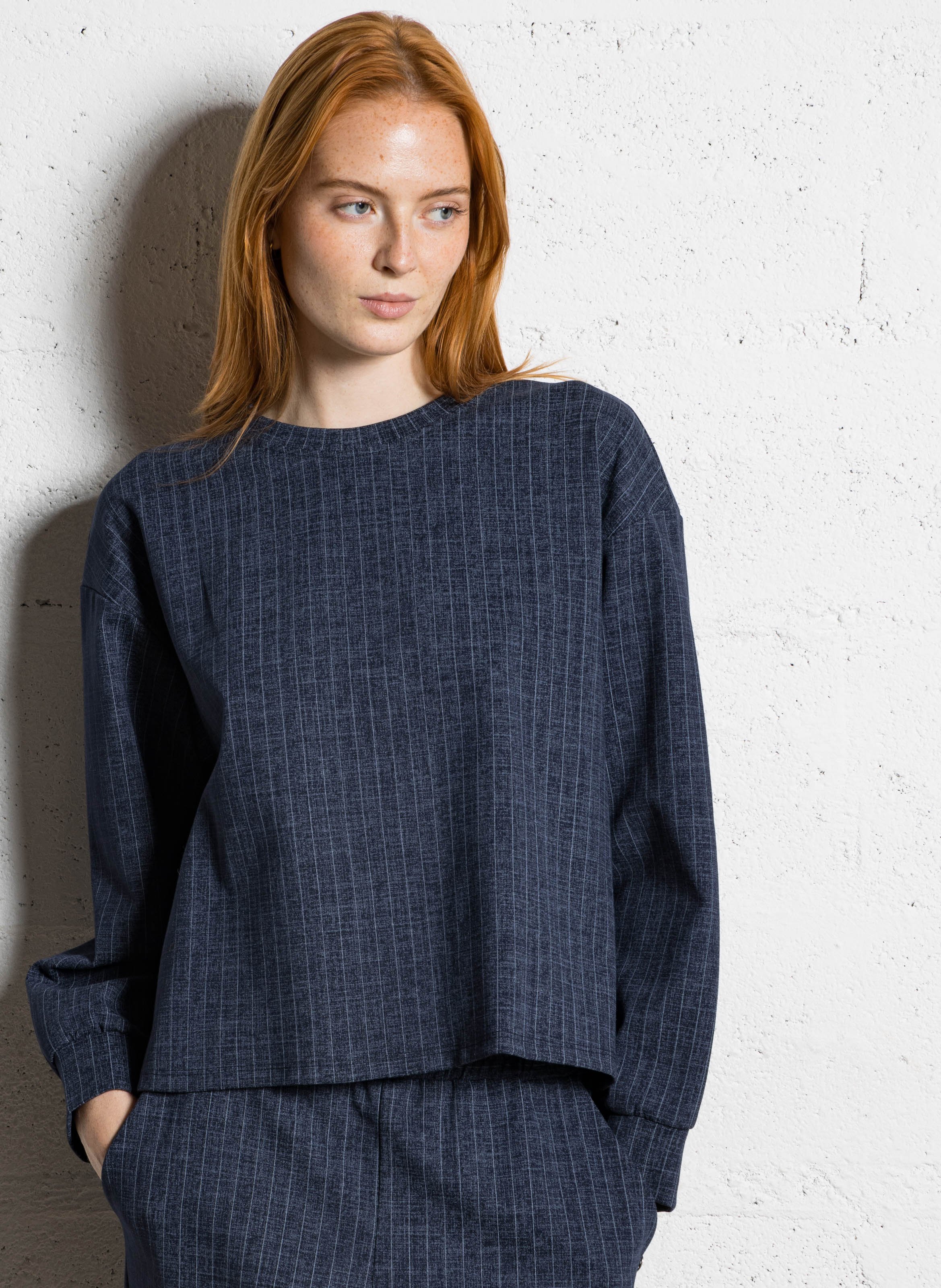 Gestreepte top met ronde hals PLEASE Blauw