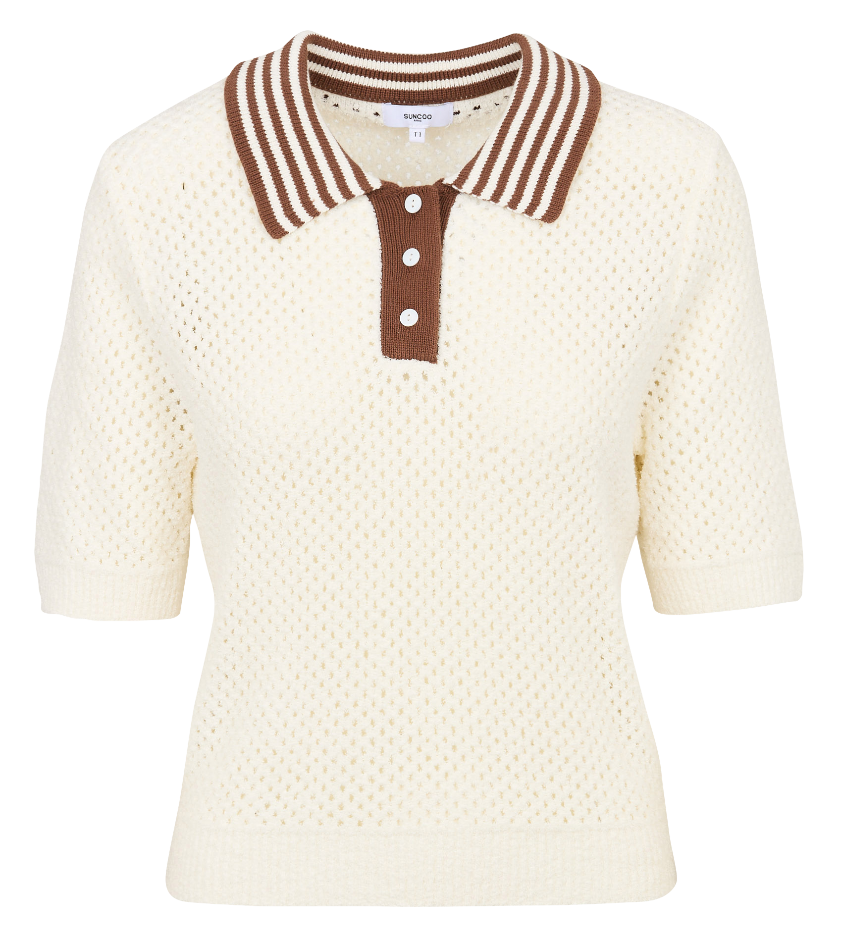 Pull droit col polo ajouré  SUNCOO Blanc