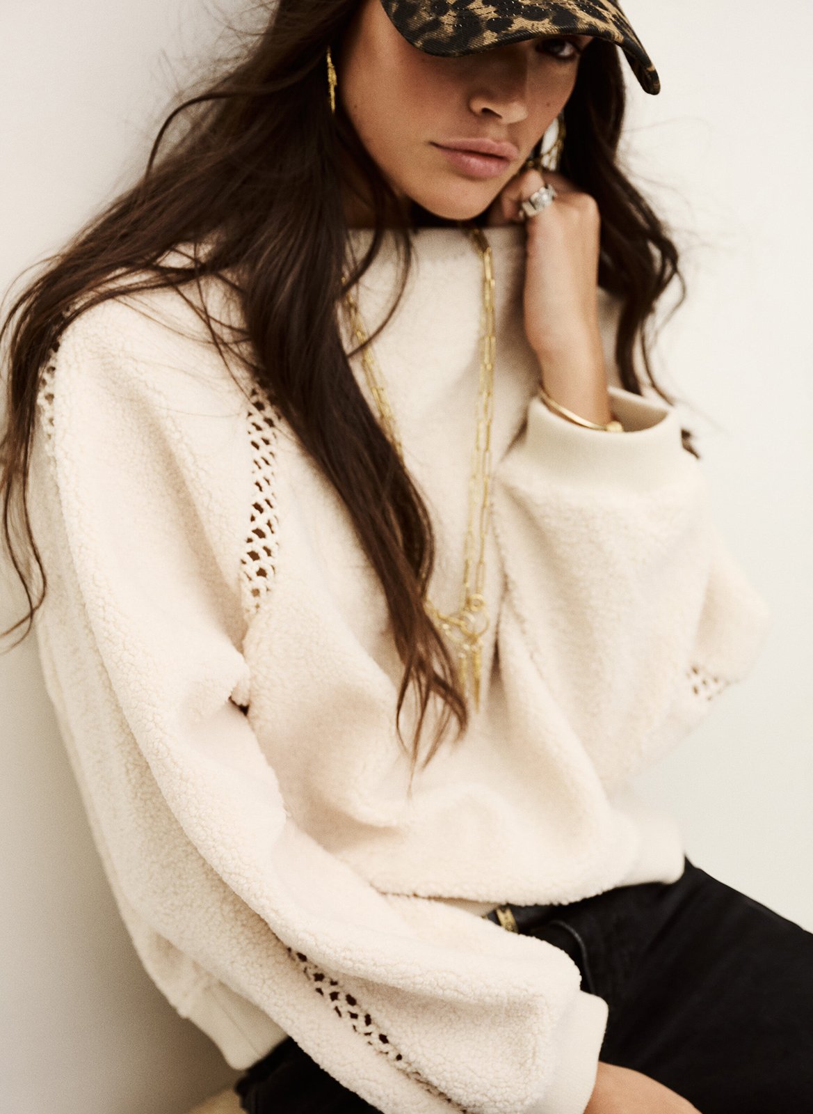 Sweat ample ajouré en maille bouclée BA&SH Beige