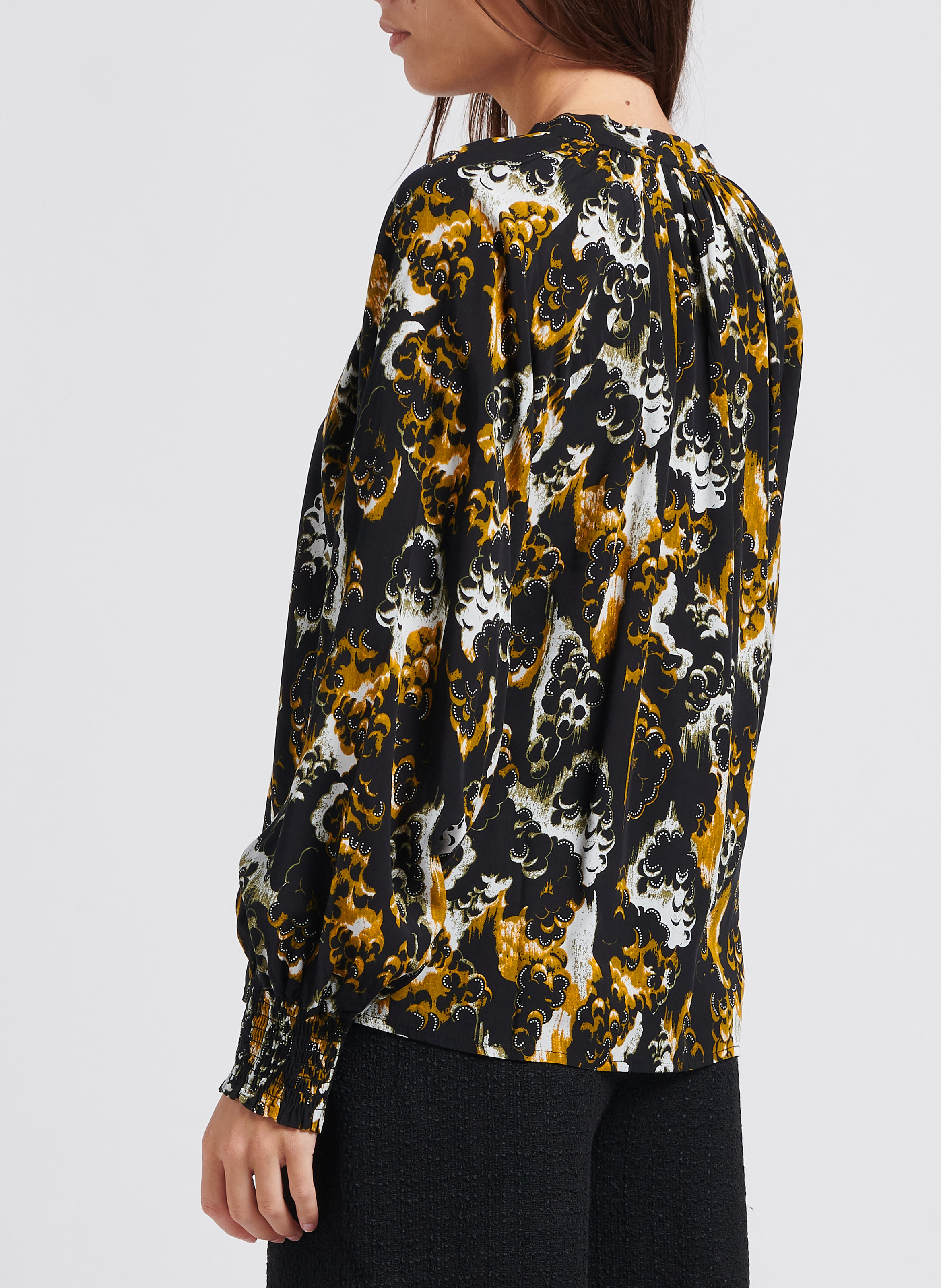 Ausgestelltes Top mit V-Ausschnitt und Print VILA Schwarz