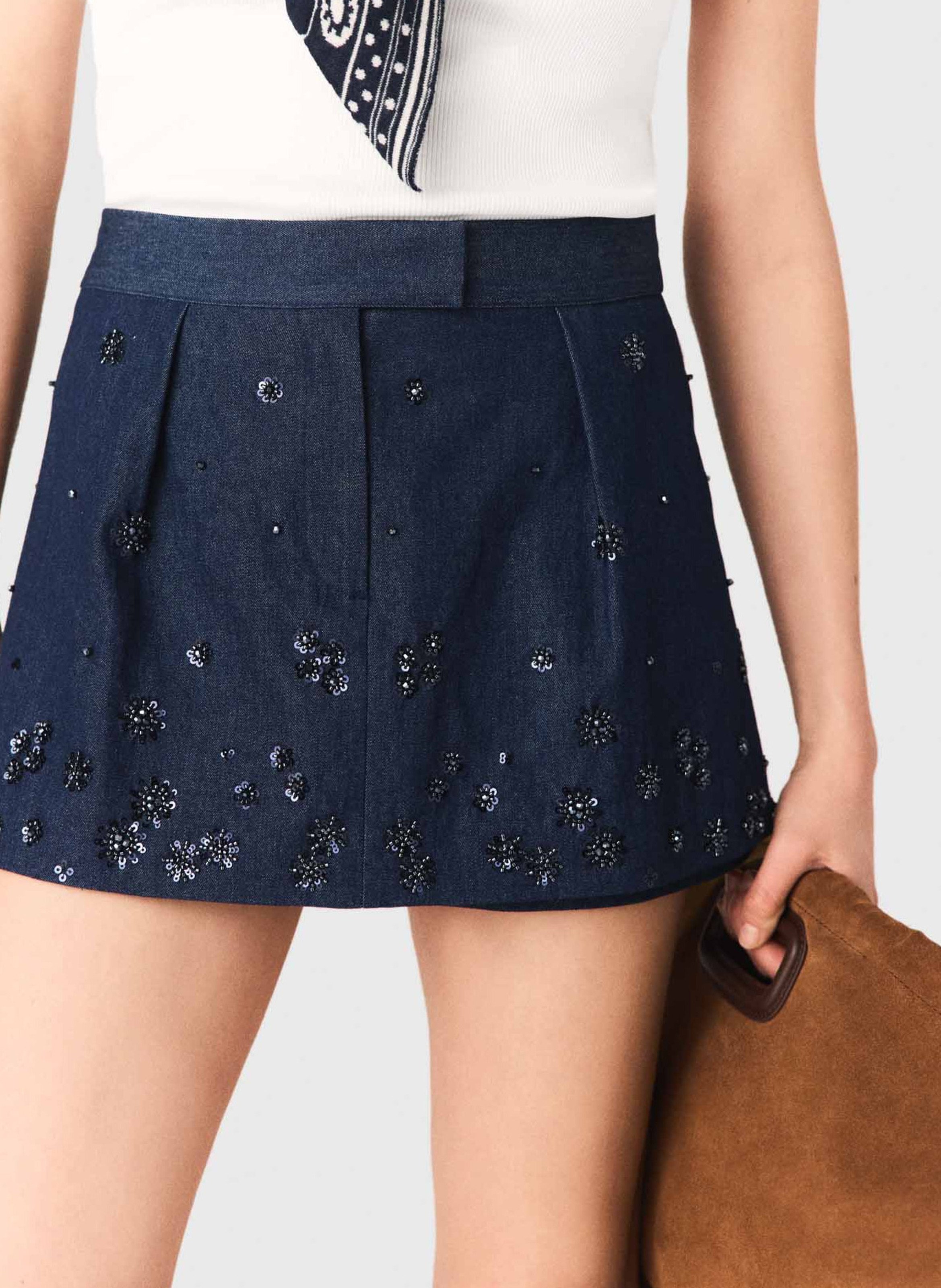 Jupe courte en coton MAJE Bleu