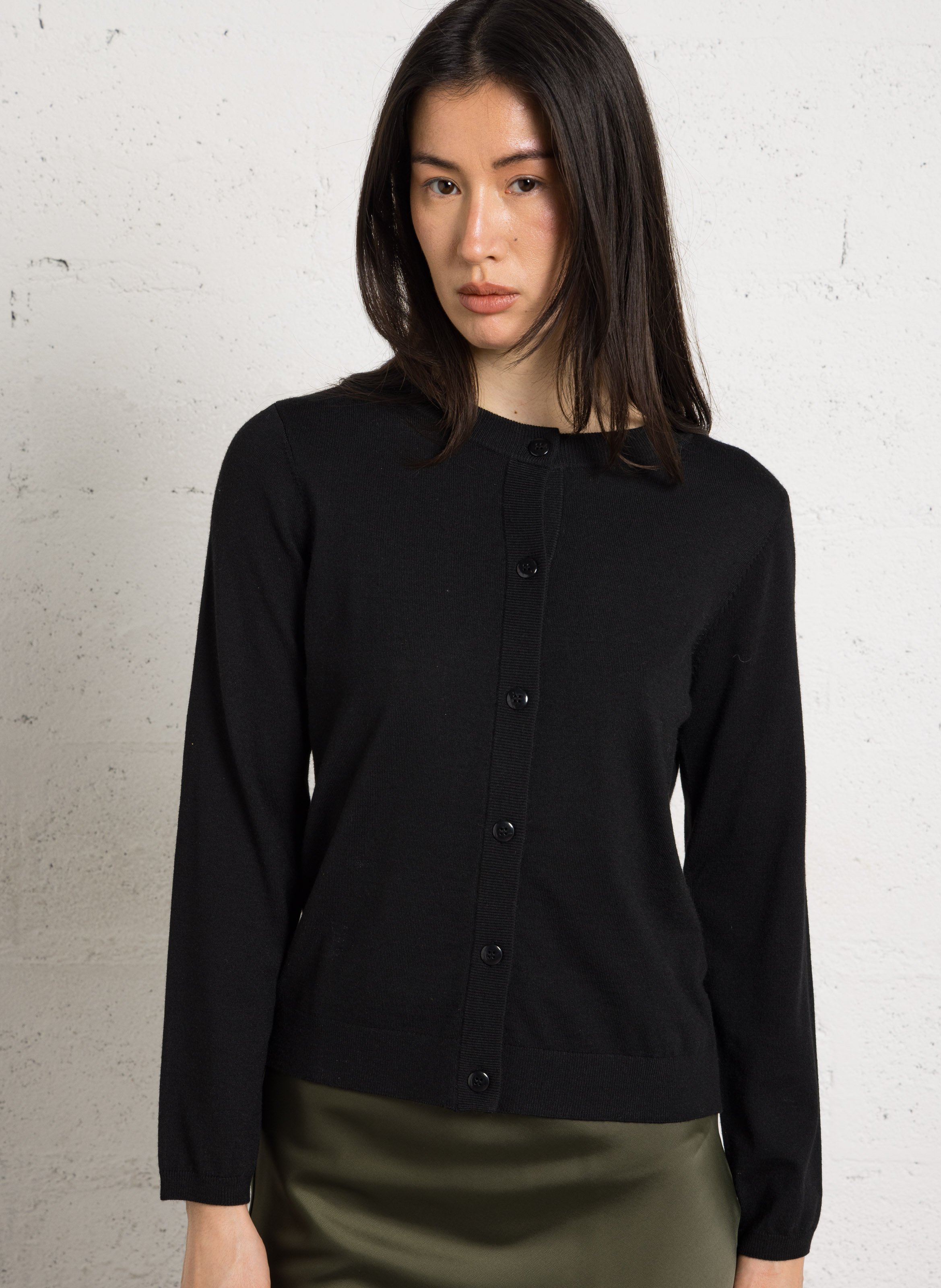 Straight round-neck mixed knit cardigan MAISON 123 Black