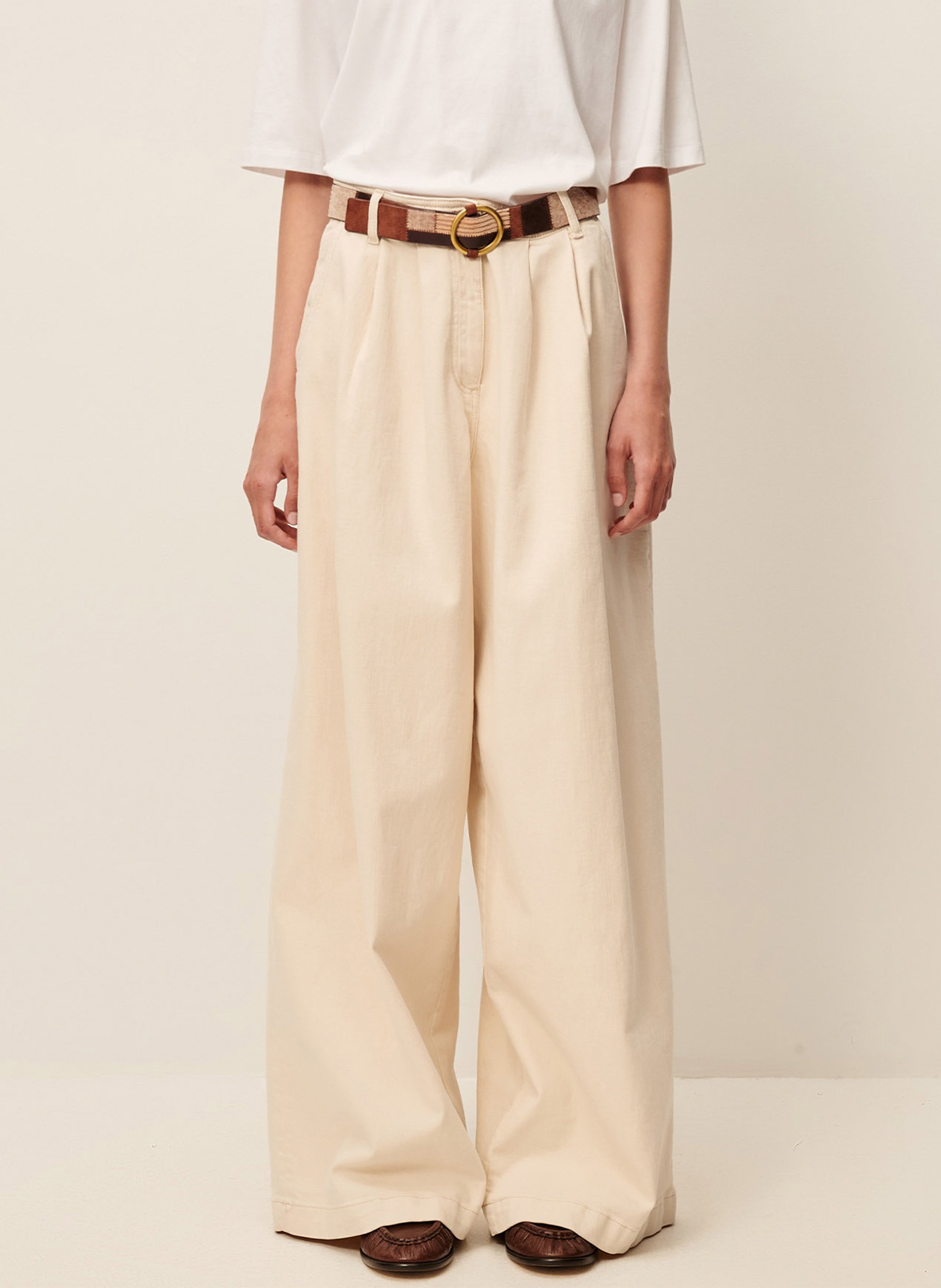 High-rise wide-leg cotton jeans SESSUN Beige