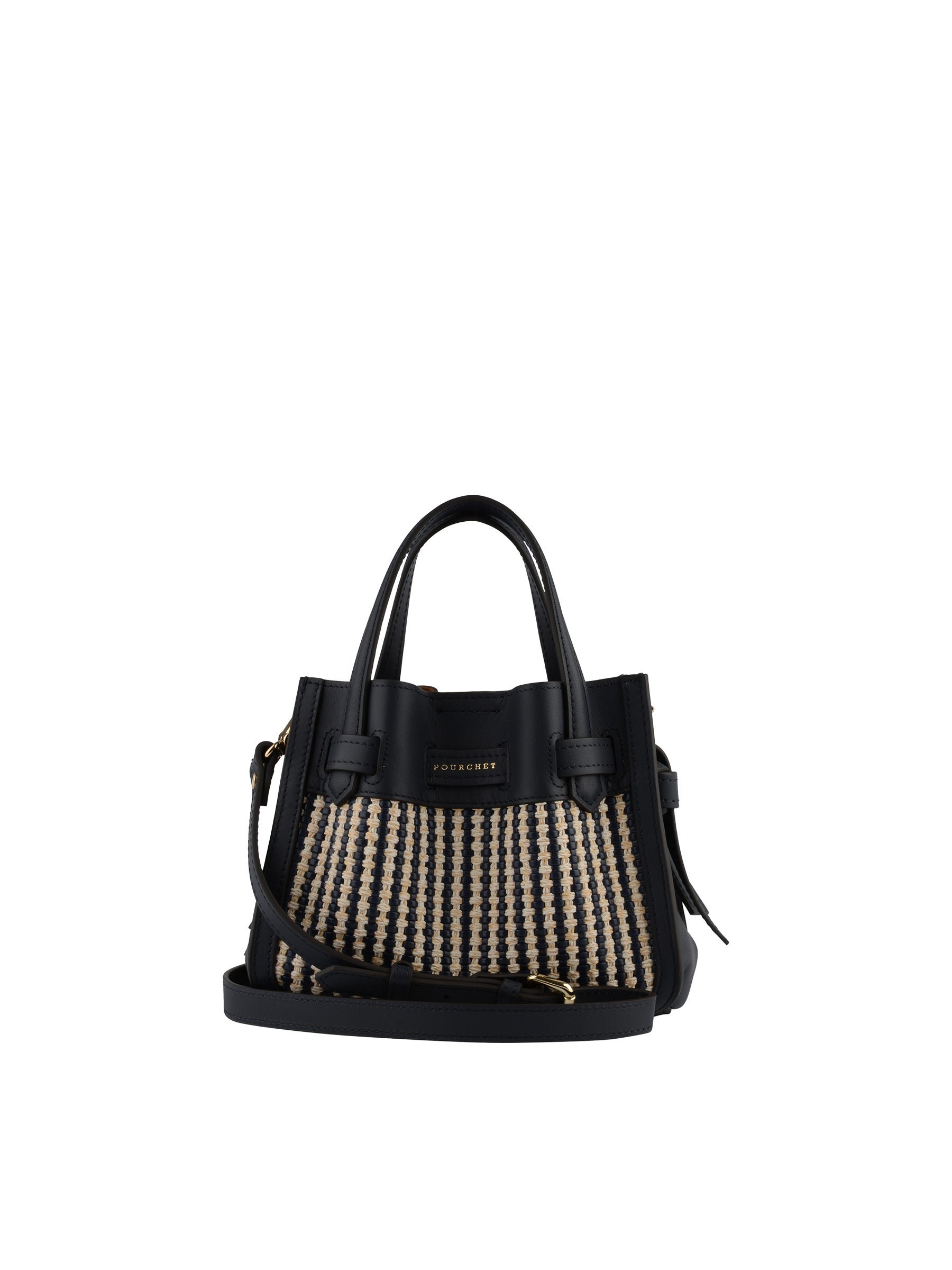 Calfskin leather handbag POURCHET Blue