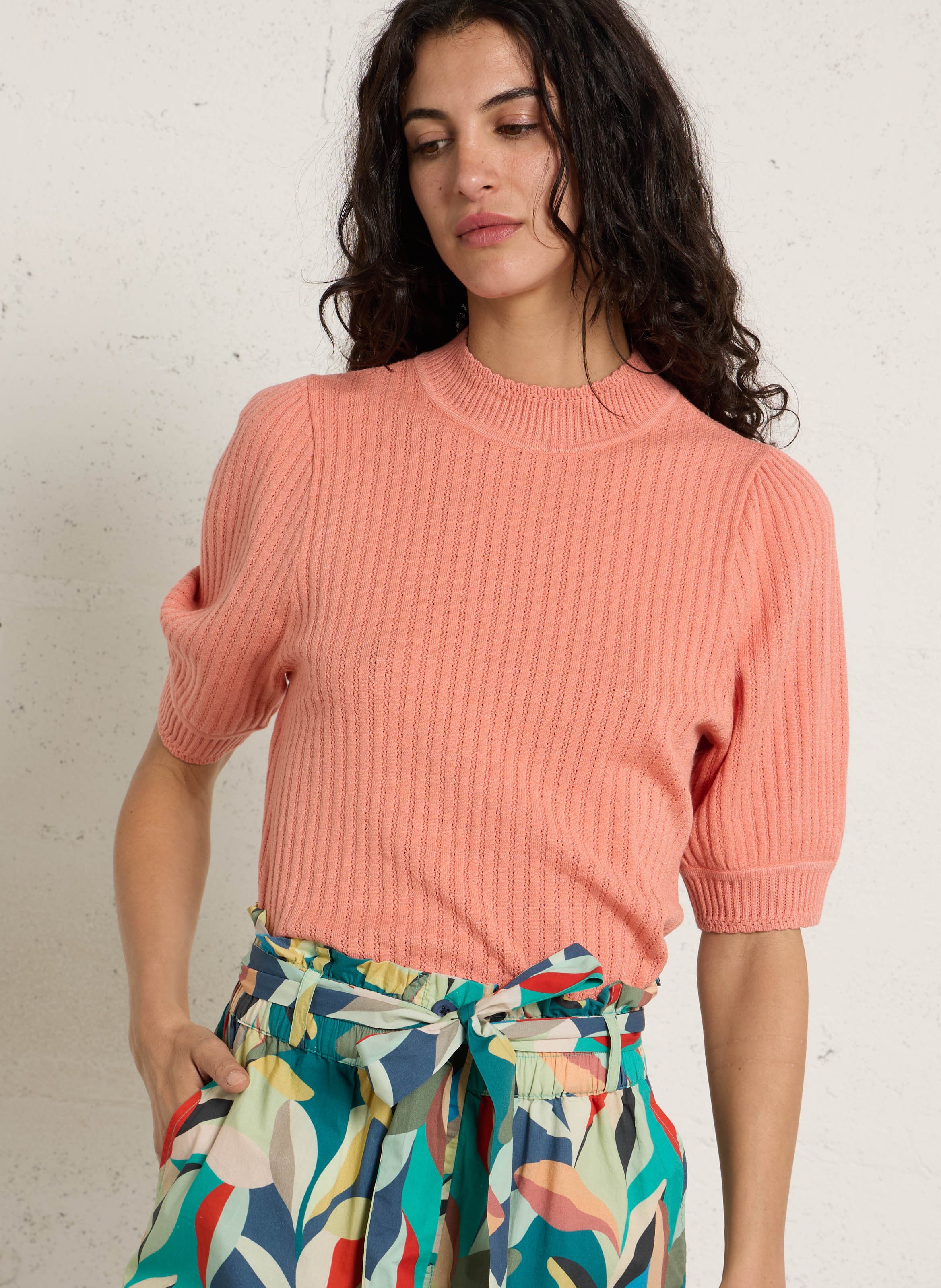 Gerader Pullover mit Stehkragen in Uni-Farbe PETITE MENDIGOTE Beige