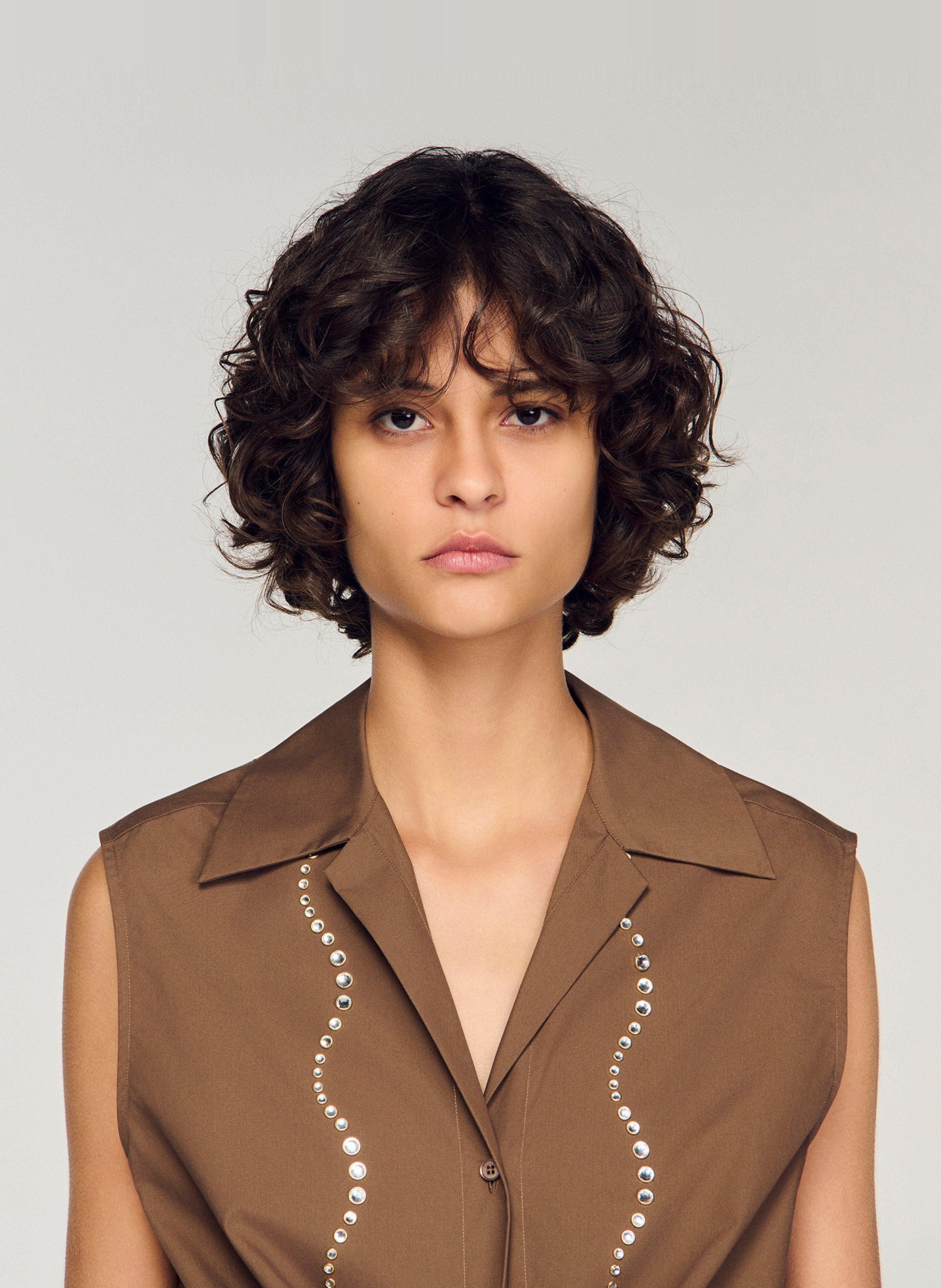 Short cotton crop top SANDRO Brown