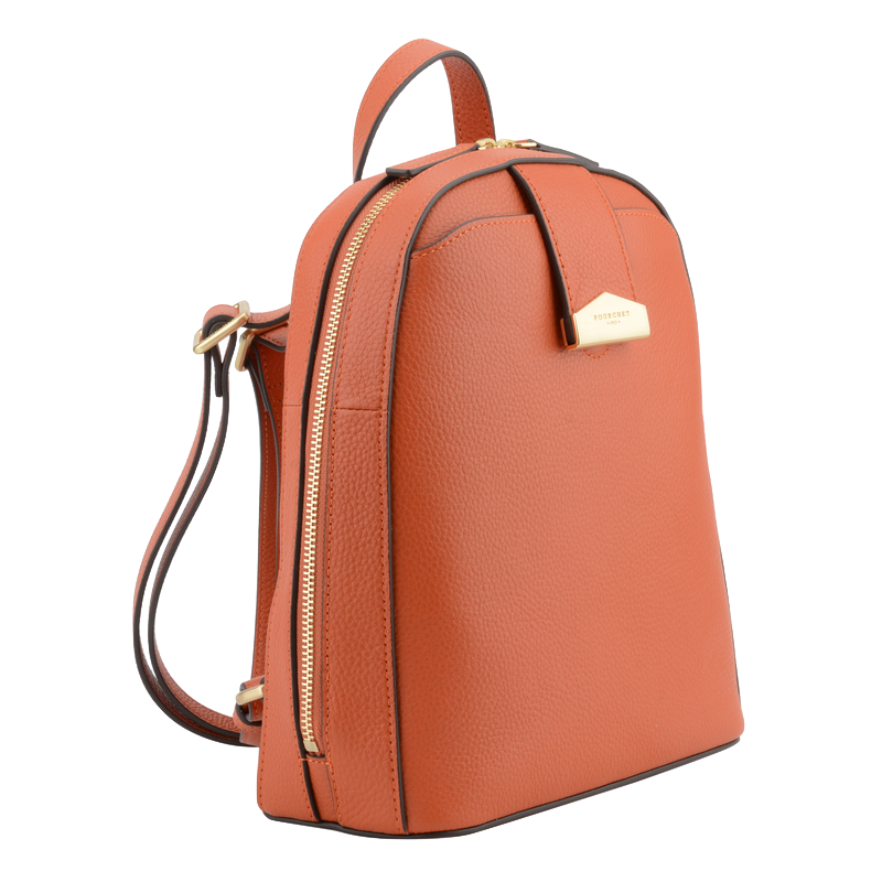 Leather backpack POURCHET Orange