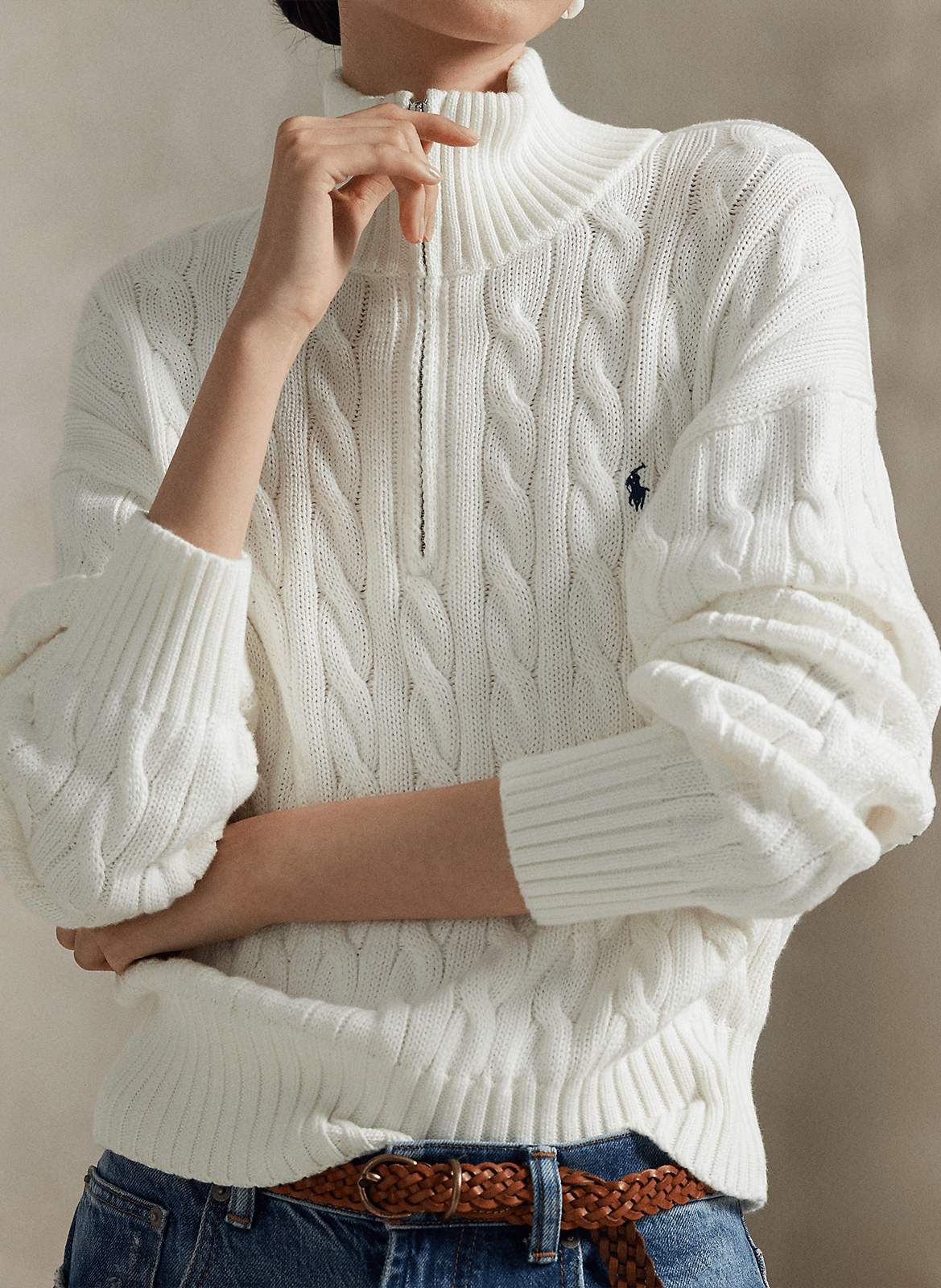 Baumwoll-Pullover mit Reißverschluss am Kragen POLO RALPH LAUREN Weiss