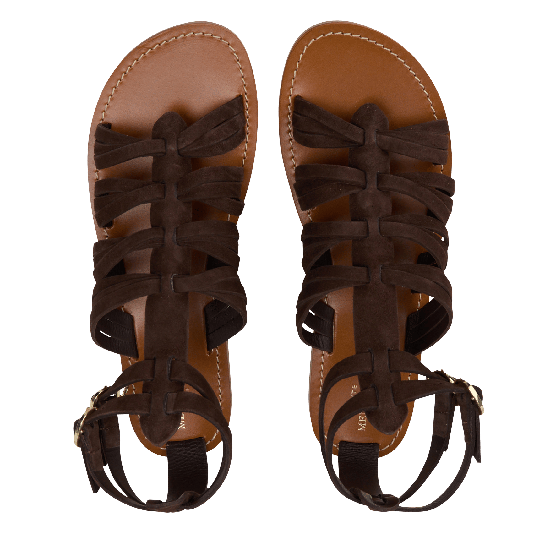 Sandales plates à brides en cuir suède PETITE MENDIGOTE Marron