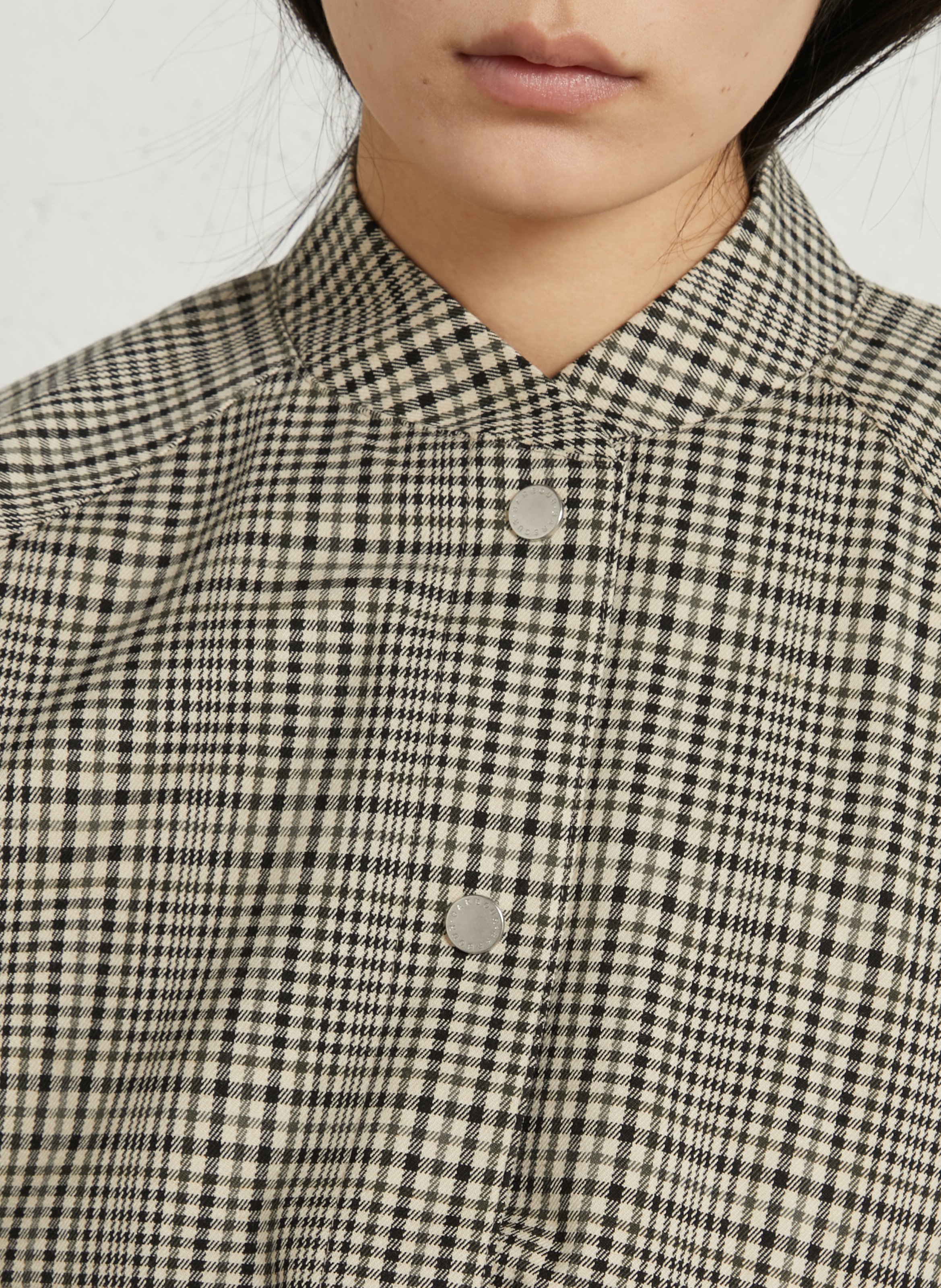 Blouson court boutonné à carreaux Kaki