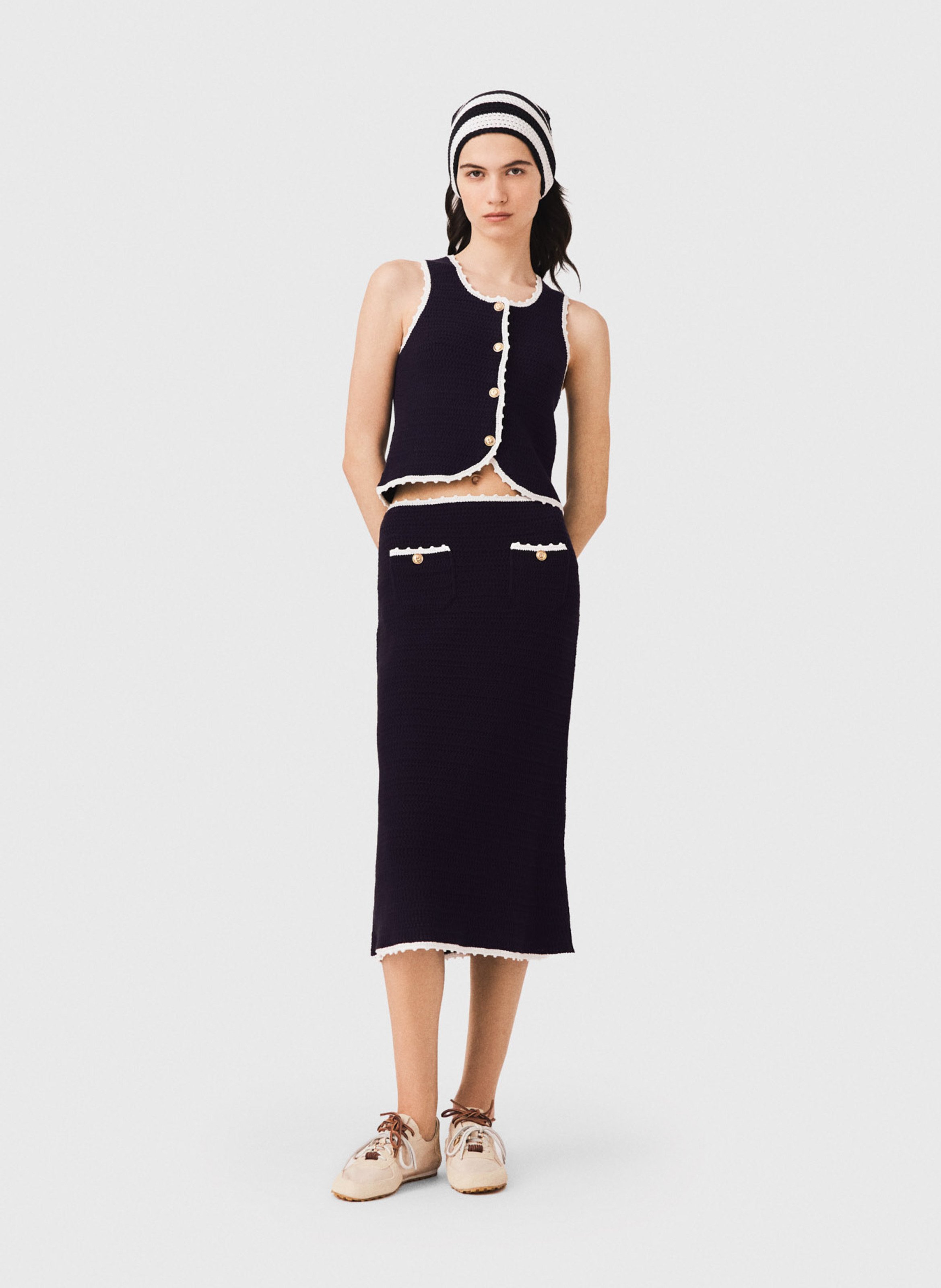 Jupe midi en maille MAJE Bleu