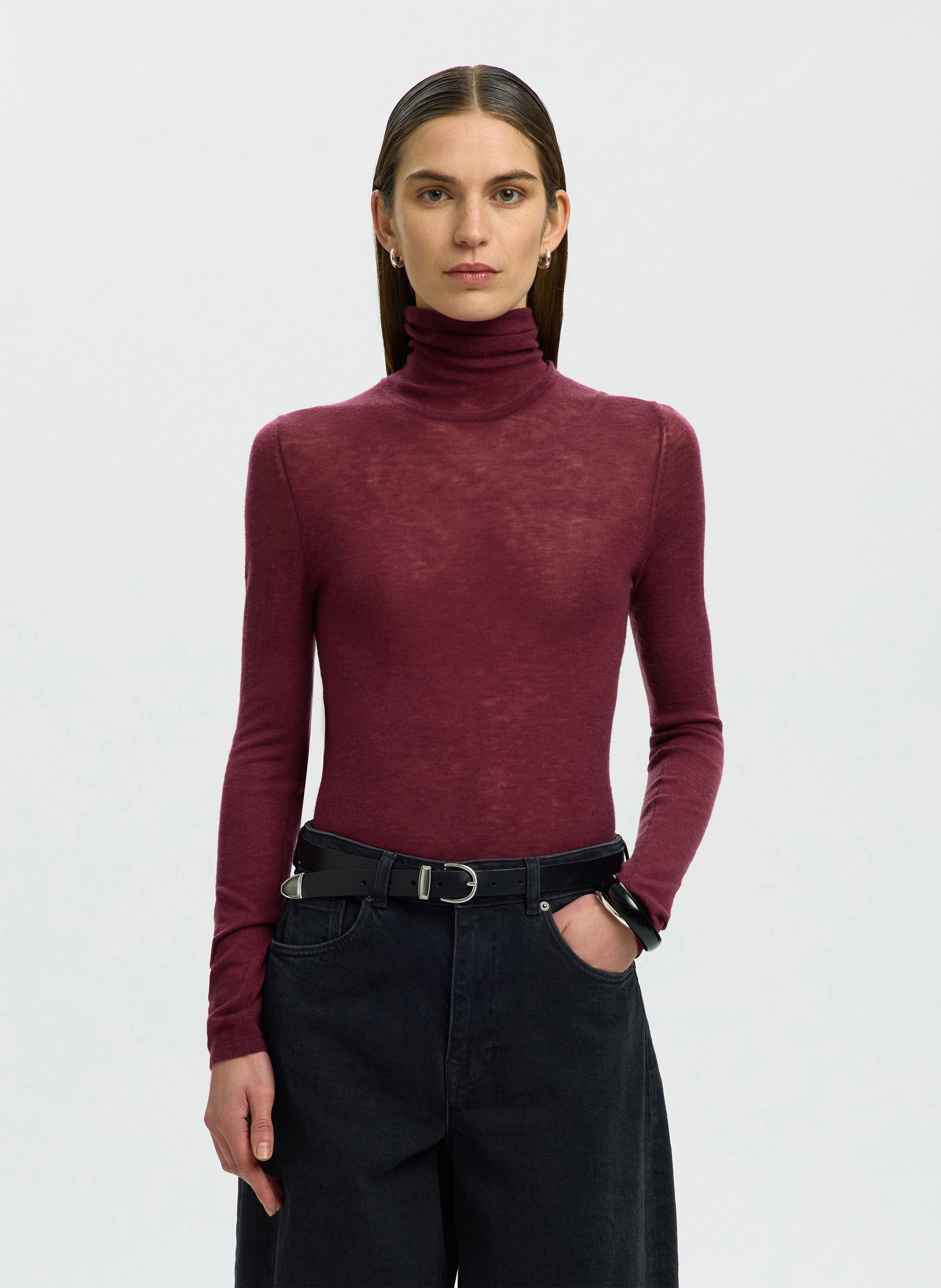 Tee-shirt col roulé uni en laine SELECTED