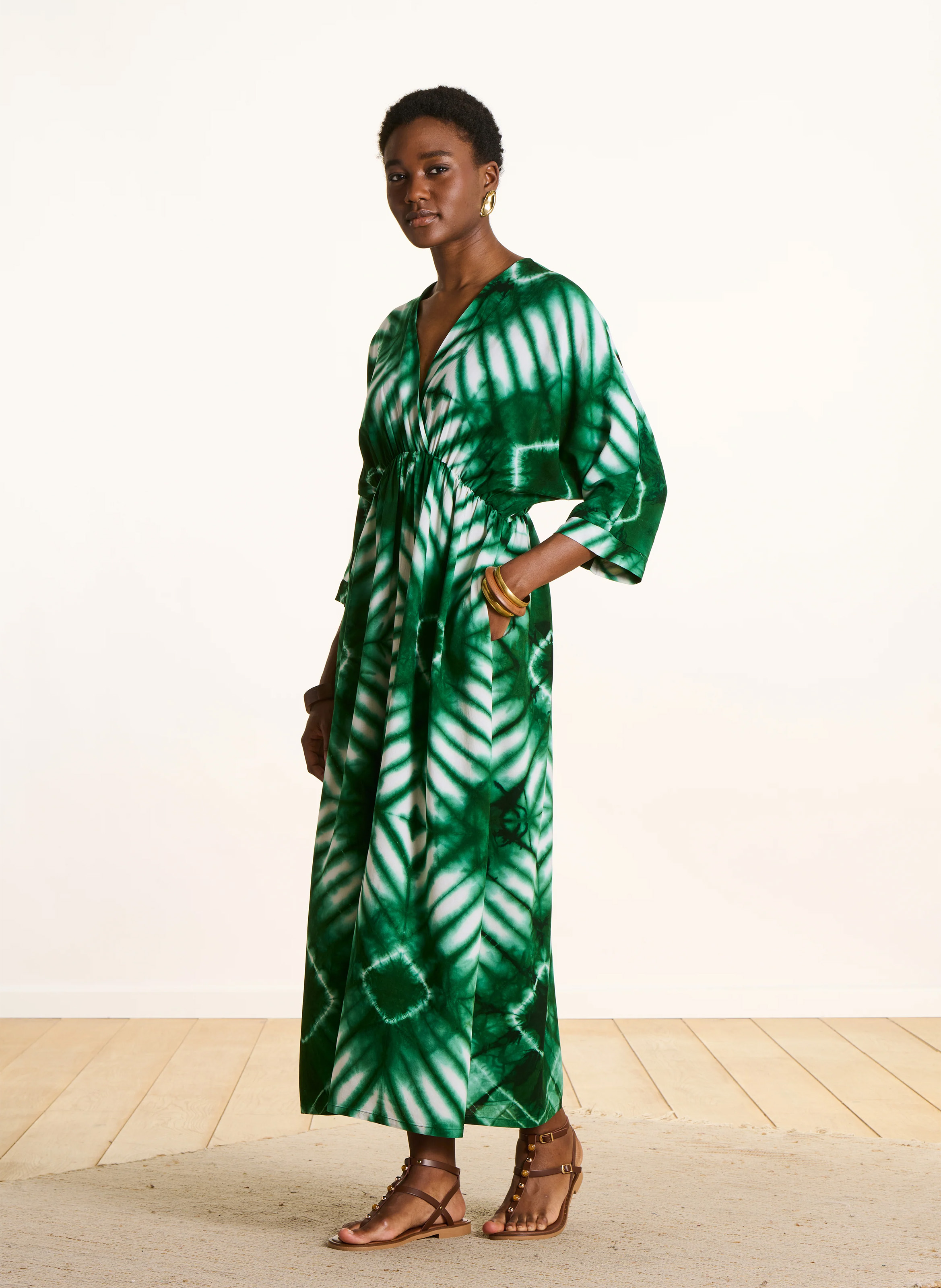 Long loose-fit printed dress LA FEE MARABOUTEE Green