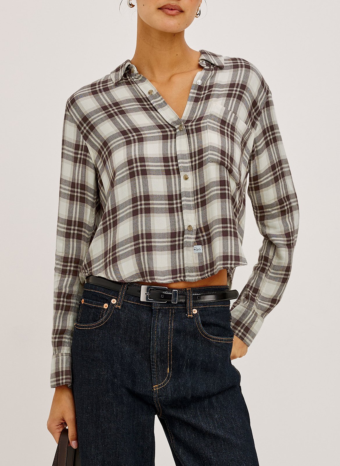 Korte vloeiende geruite blouse RAILS
