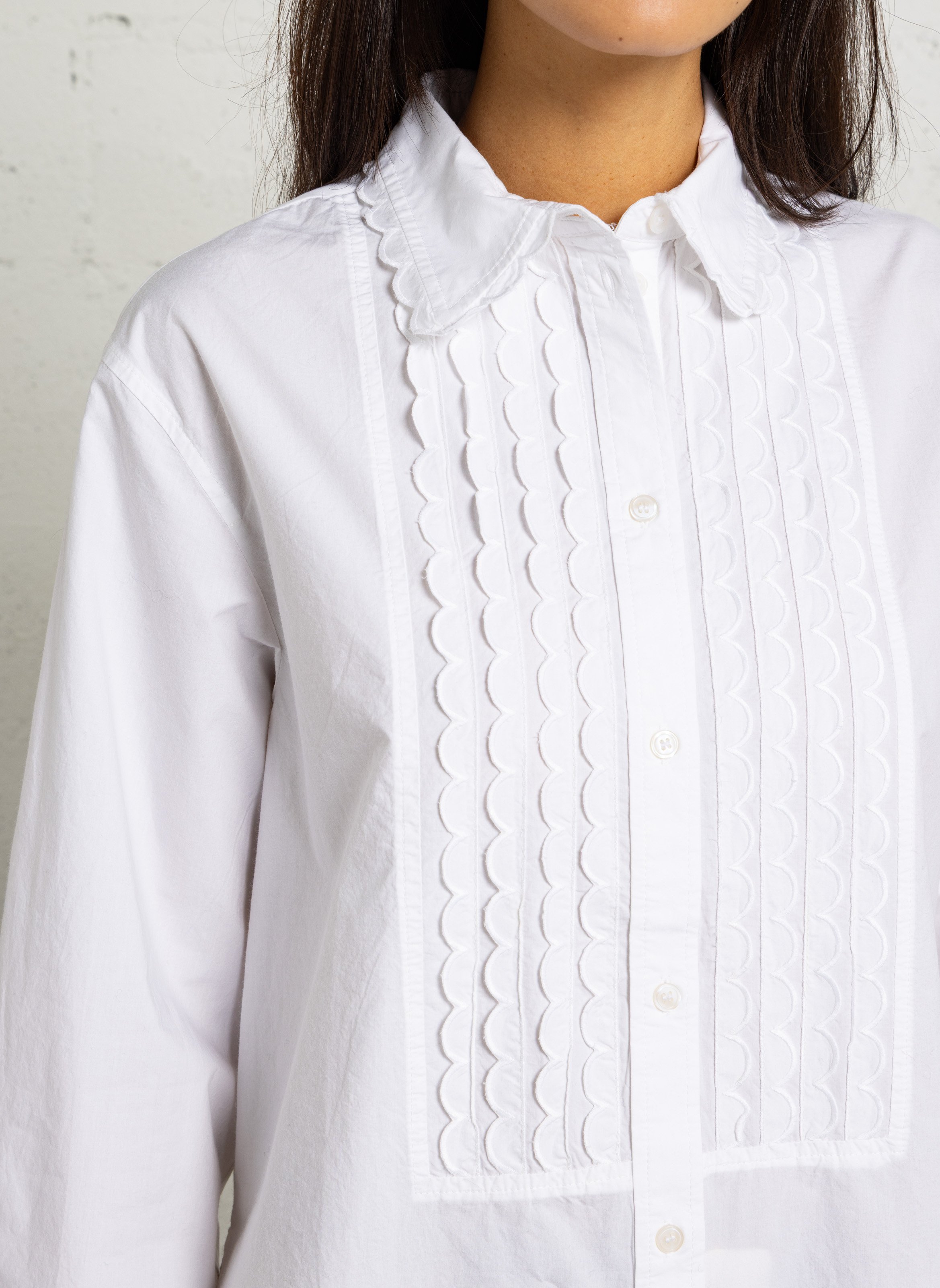 Recht gesneden blouse met volants van biologisch katoen STELLA NOVA Wit