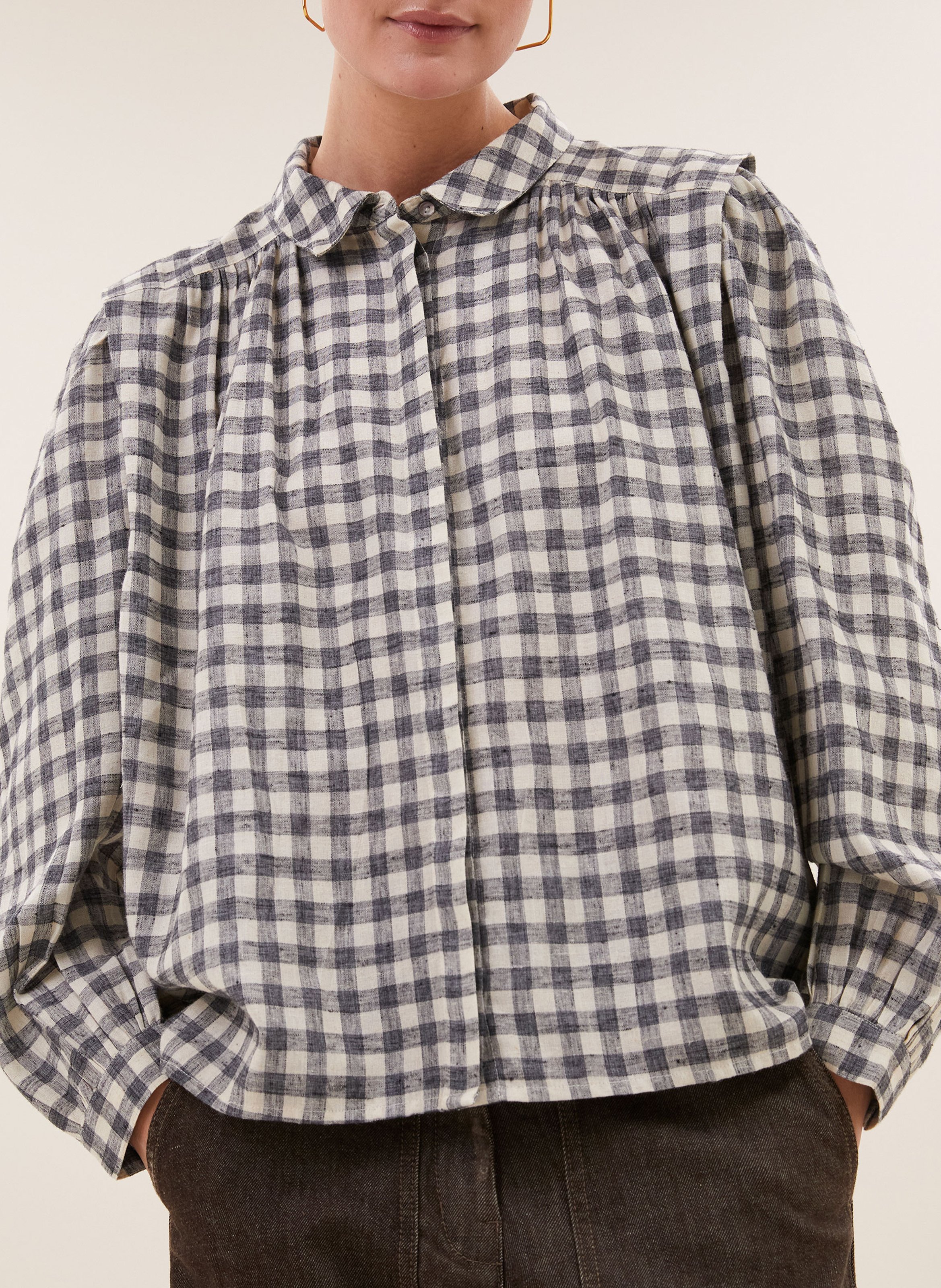 Chemise droite col clasique à carreaux BY BAR Gris