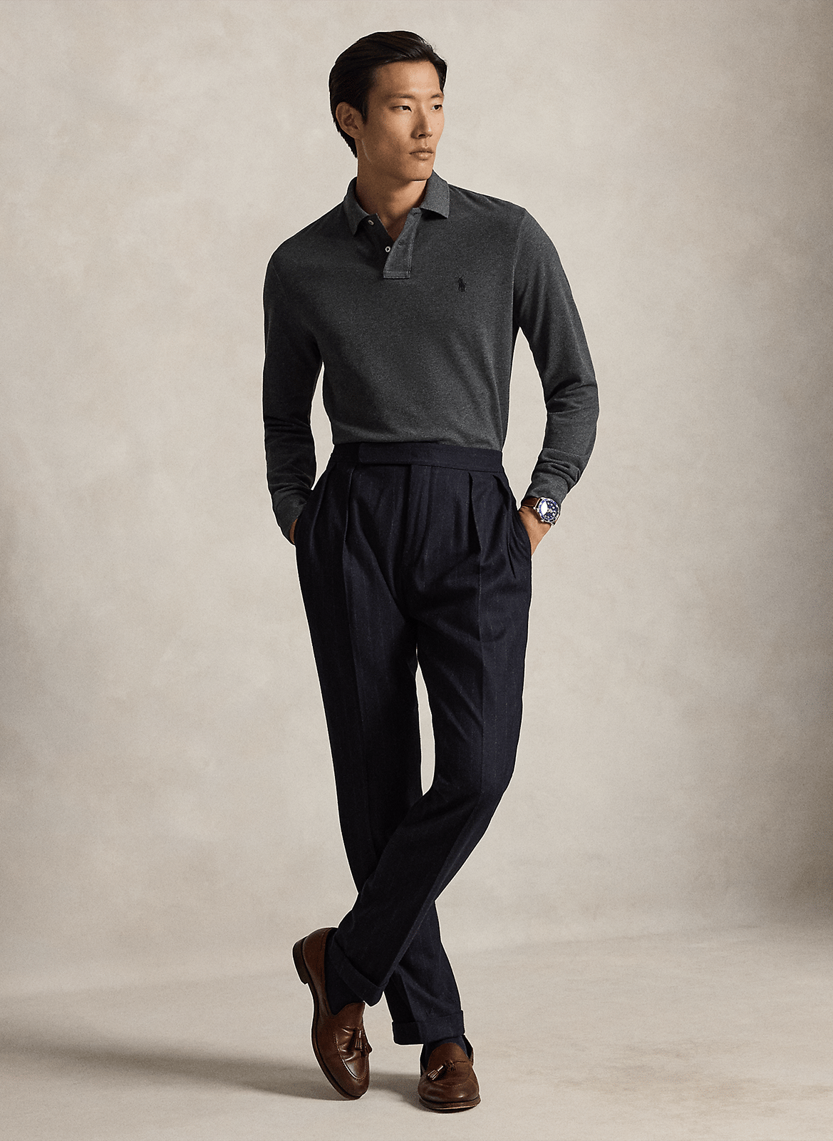 Langärmliges Poloshirt aus Baumwoll-Piqué, Regular Fit POLO RALPH LAUREN Grau