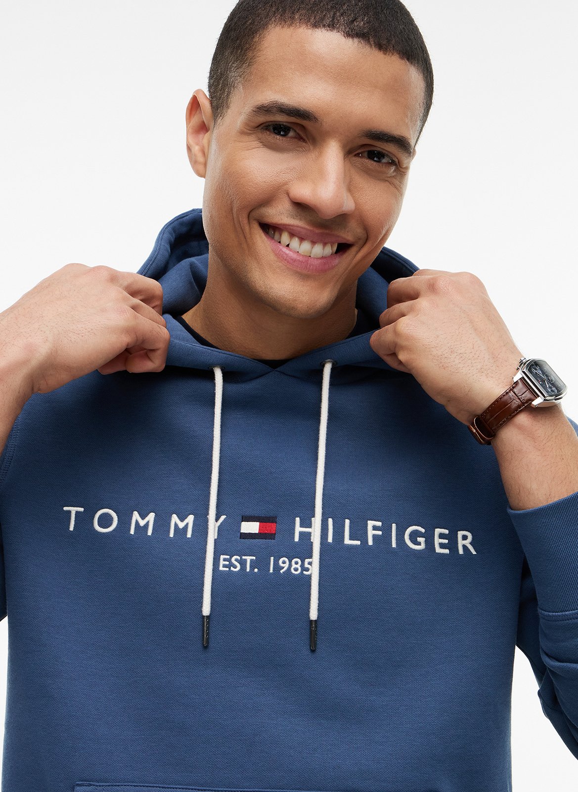 Regular fit sweater van katoenblend met capuchon TOMMY HILFIGER Blauw